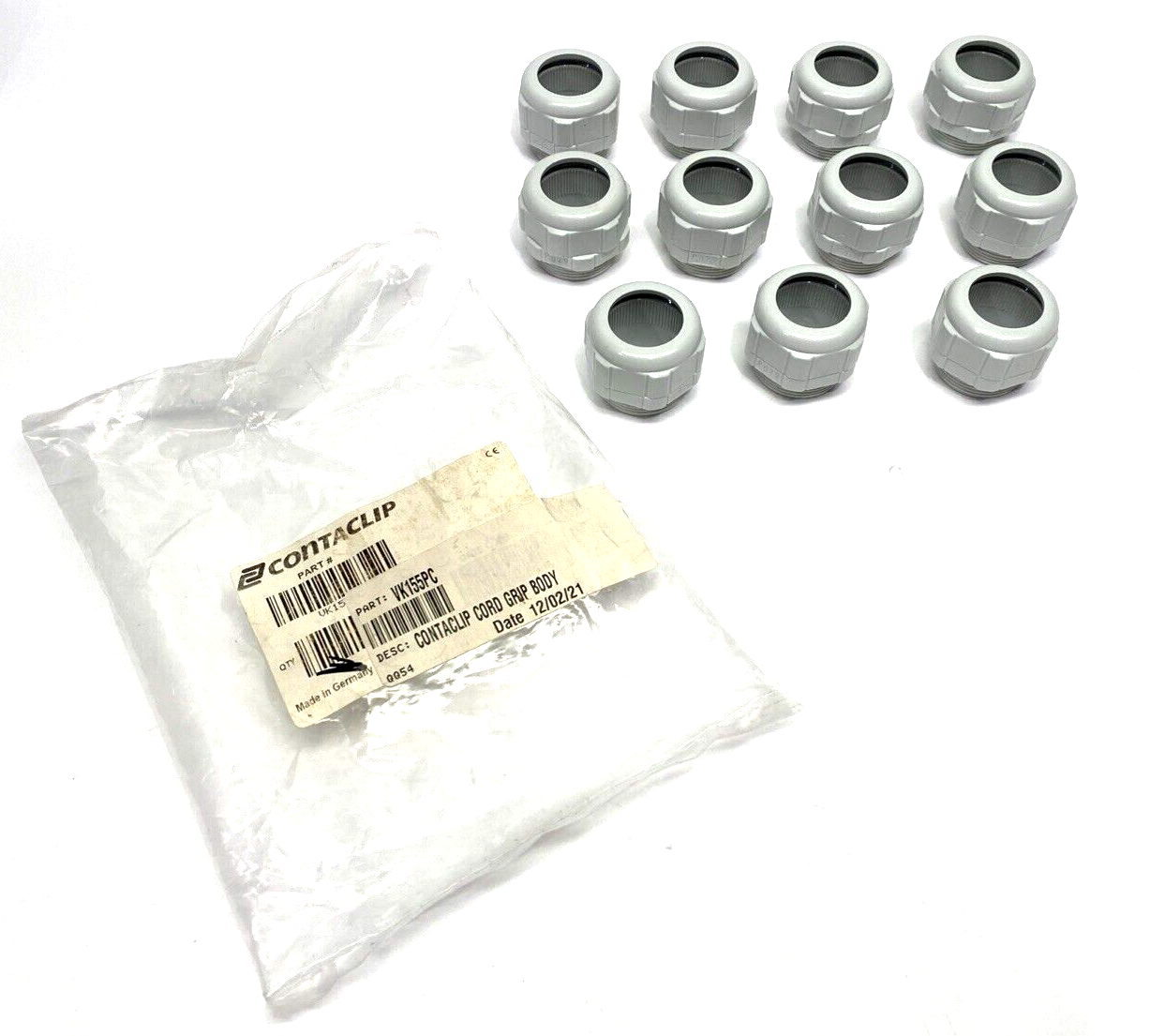 520274, VK155PC | Contaclip VK155PC Cord Grip/Nipple, PG29 Gray Plastic, 29mm Cable 520274 11PK - New Other - Maverick Industrial Sales