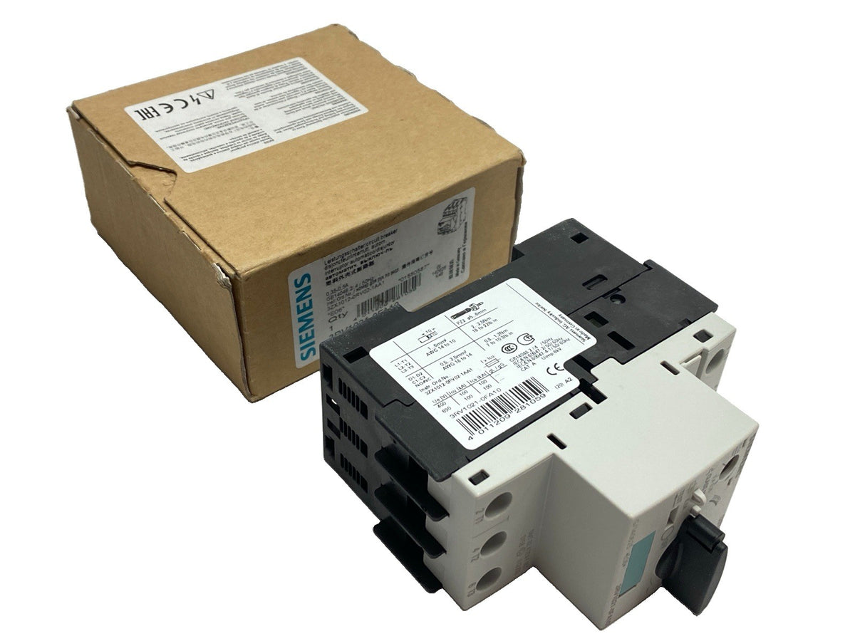 3RV1021-0FA10 | Siemens Manual Motor Starter Circuit Breaker 0.35-5A 3-Pole - New – Open box - Maverick Industrial Sales