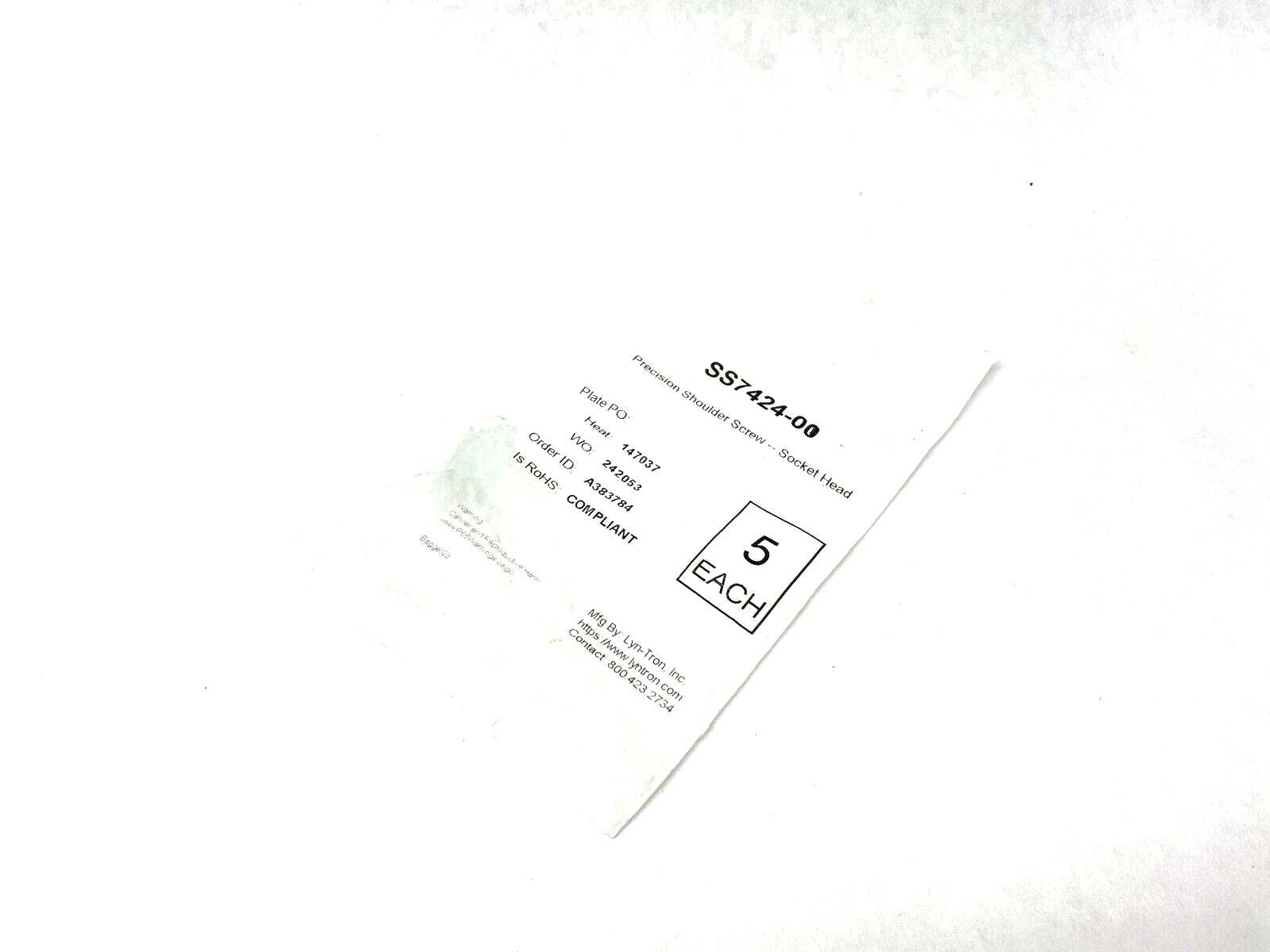 SS7424-00 | Lyn-Tron Precision Socket Head Shoulder Screw PKG OF 5 - New - Maverick Industrial Sales