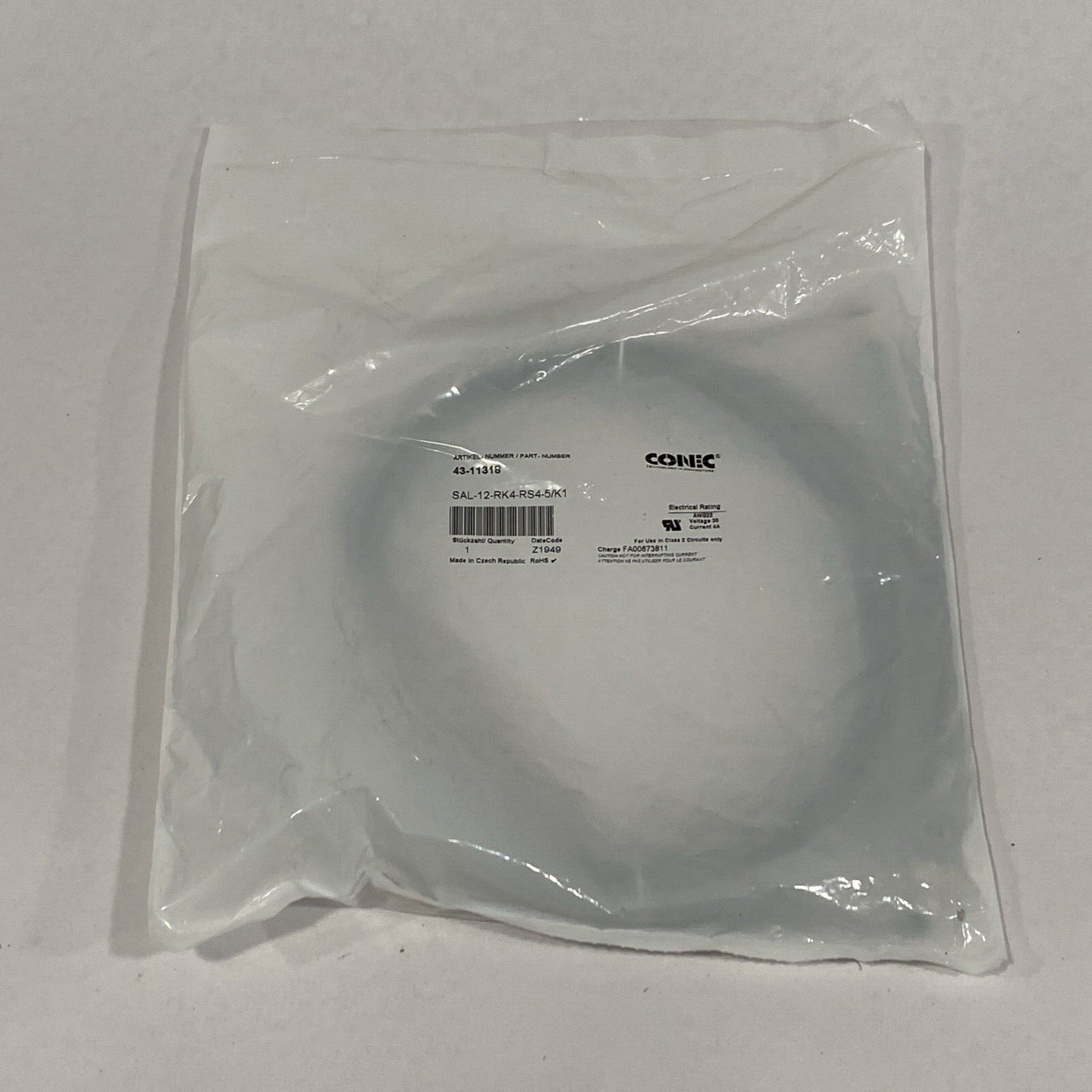 CONEC 43-11318 Cable SAL-12-RK4-RS4-5/K1 4-Pin Male Female - New - Maverick Industrial Sales