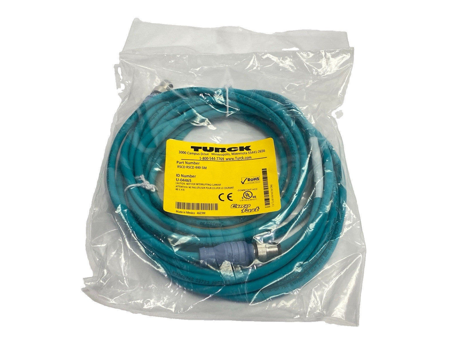 Turck RSCD RSCD 440-5M Industrial Ethernet Cordset M/M M12 4-Pin 5m U-04465 - Maverick Industrial Sales