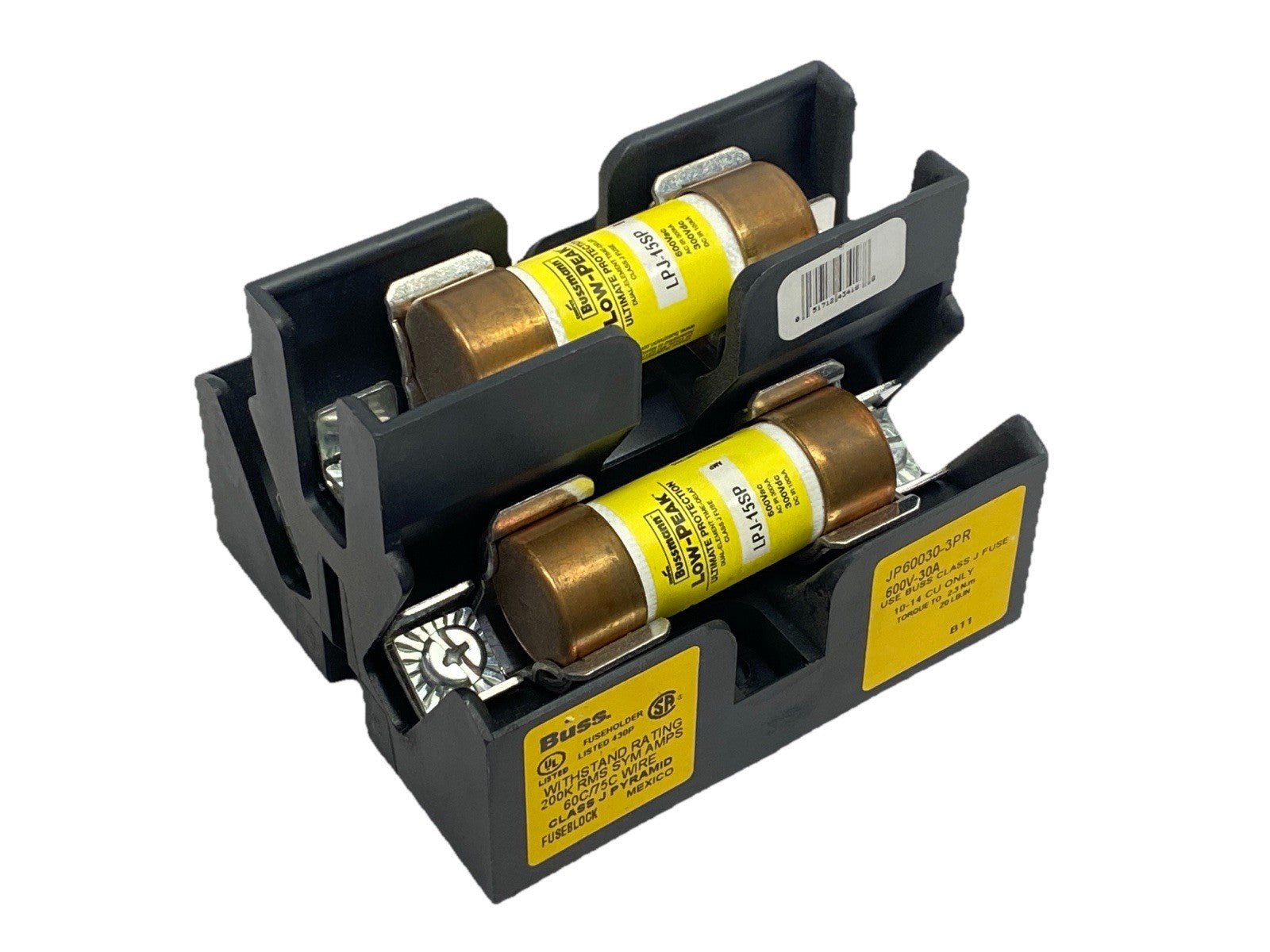 Bussmann JP60030-3PR Pyramid Fuse Block w/ LPJ-15SP Time Delay Fuses - Maverick Industrial Sales