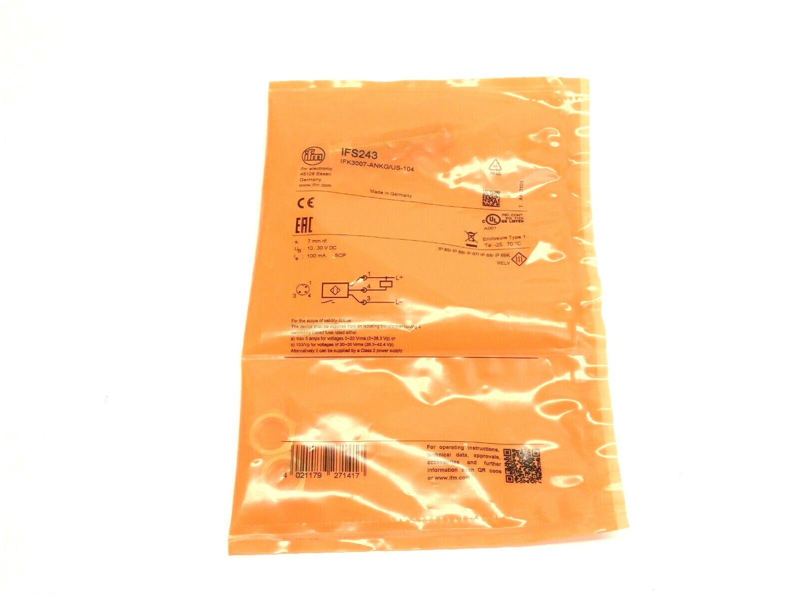 ifm IFS243 Inductive Proximity Sensor 10-30VDC IFK3007-ANKG/US-104 - New - Maverick Industrial Sales