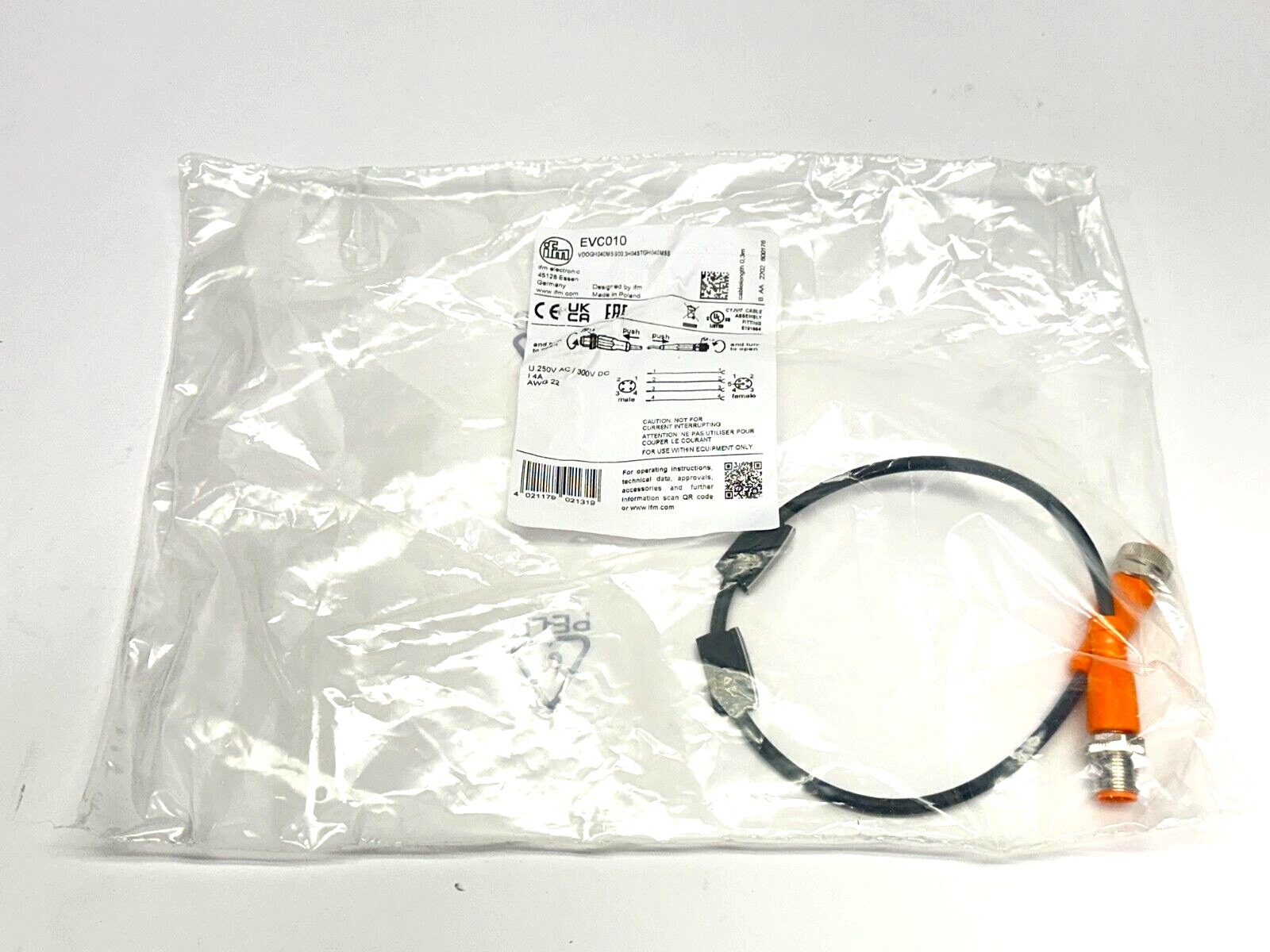 ifm EVC010 Connection Cable M/F M12 0.3m VDOGH040MSS00,3H04STGH040MSS - New - Maverick Industrial Sales