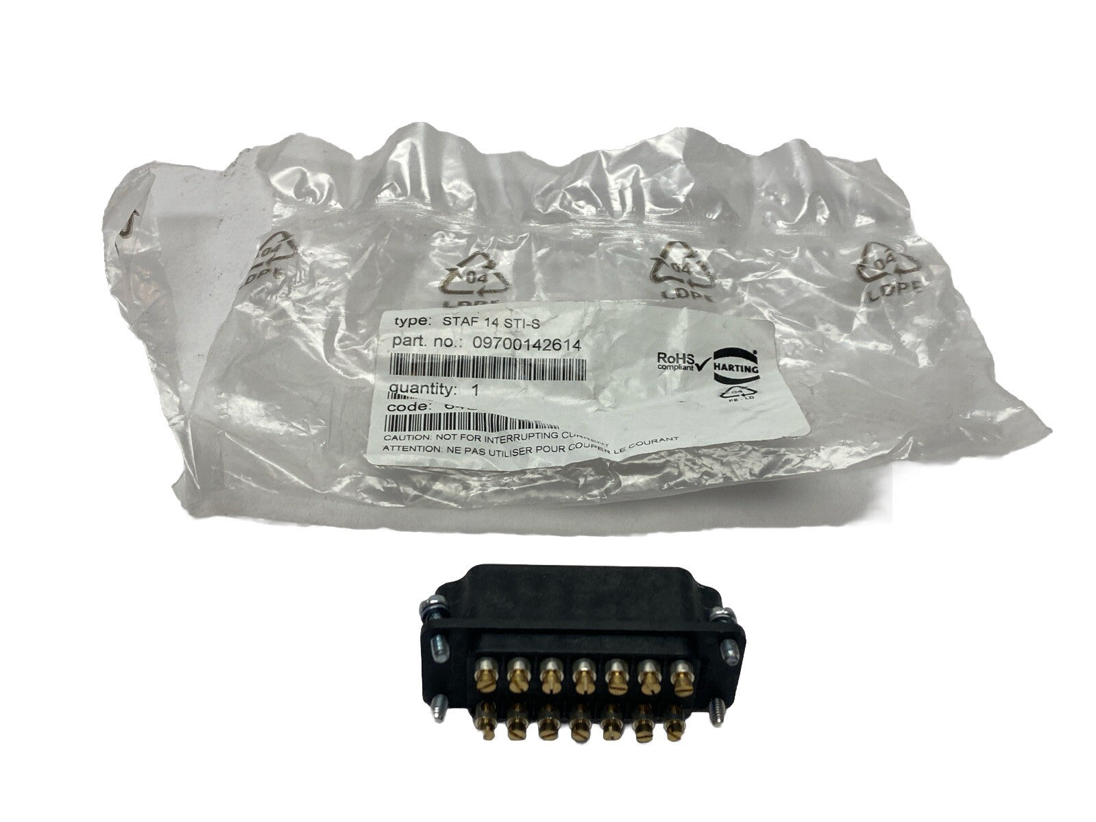 Harting 09700142614 STAF 14 STI-S Screw Terminal Insert Size 10A 14-Pin Male - Maverick Industrial Sales