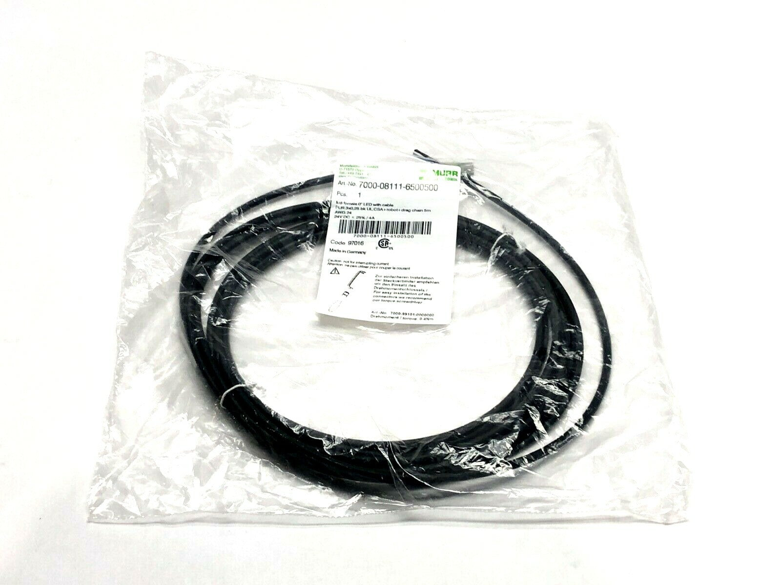 Murr Elektronik 7000-08111-6500500 Cable Set M8 Female 24VDC 4A 5m Length - Maverick Industrial Sales