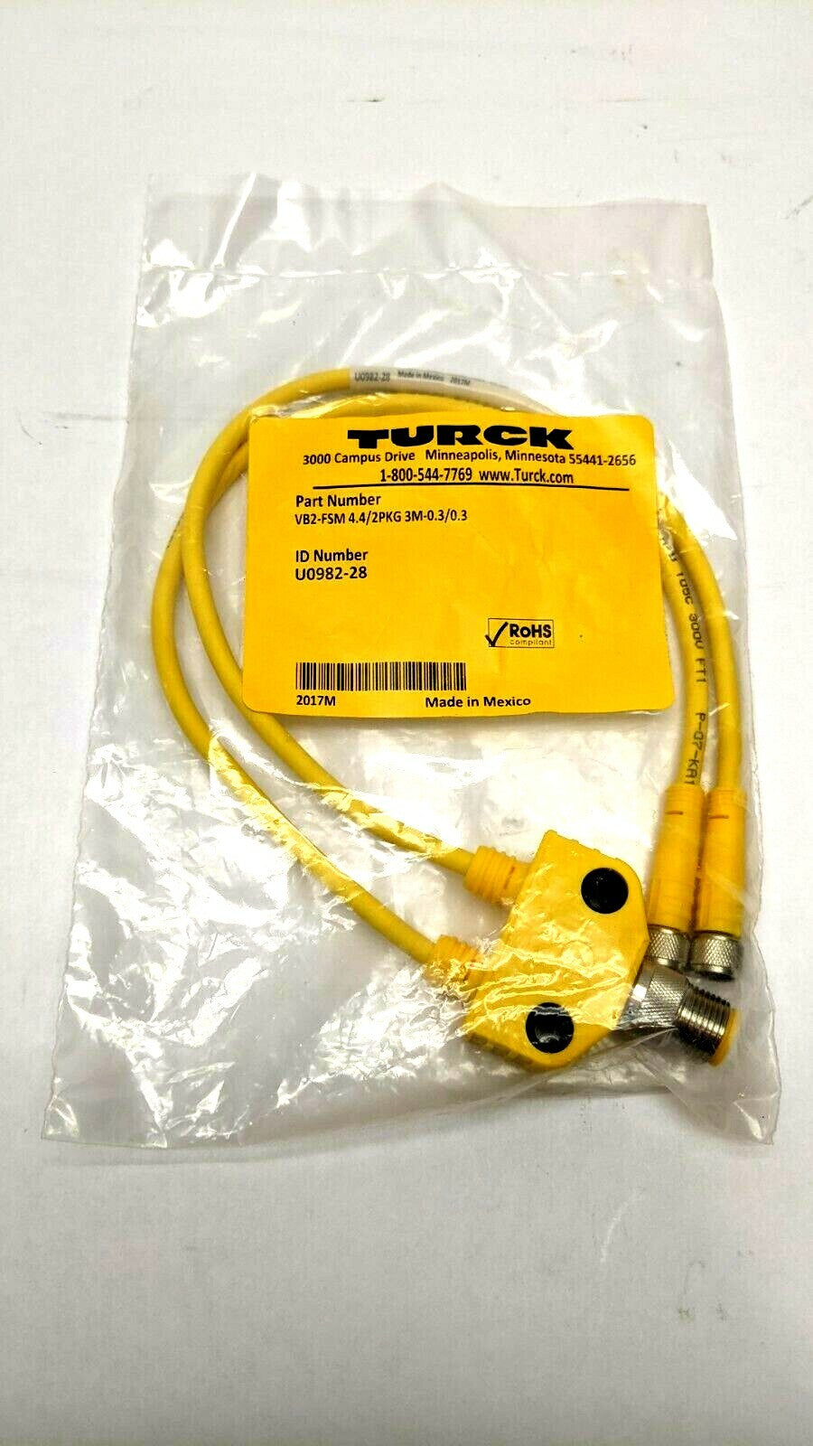 VB2-FSM 4.4/2PKG 3M-0.3/0.3,U0982-28 | Turck VB2-FSM 4.4/2PKG 3M-0.3/0.3 Daisy Chain Splitter U0982-28 - New - Maverick Industrial Sales