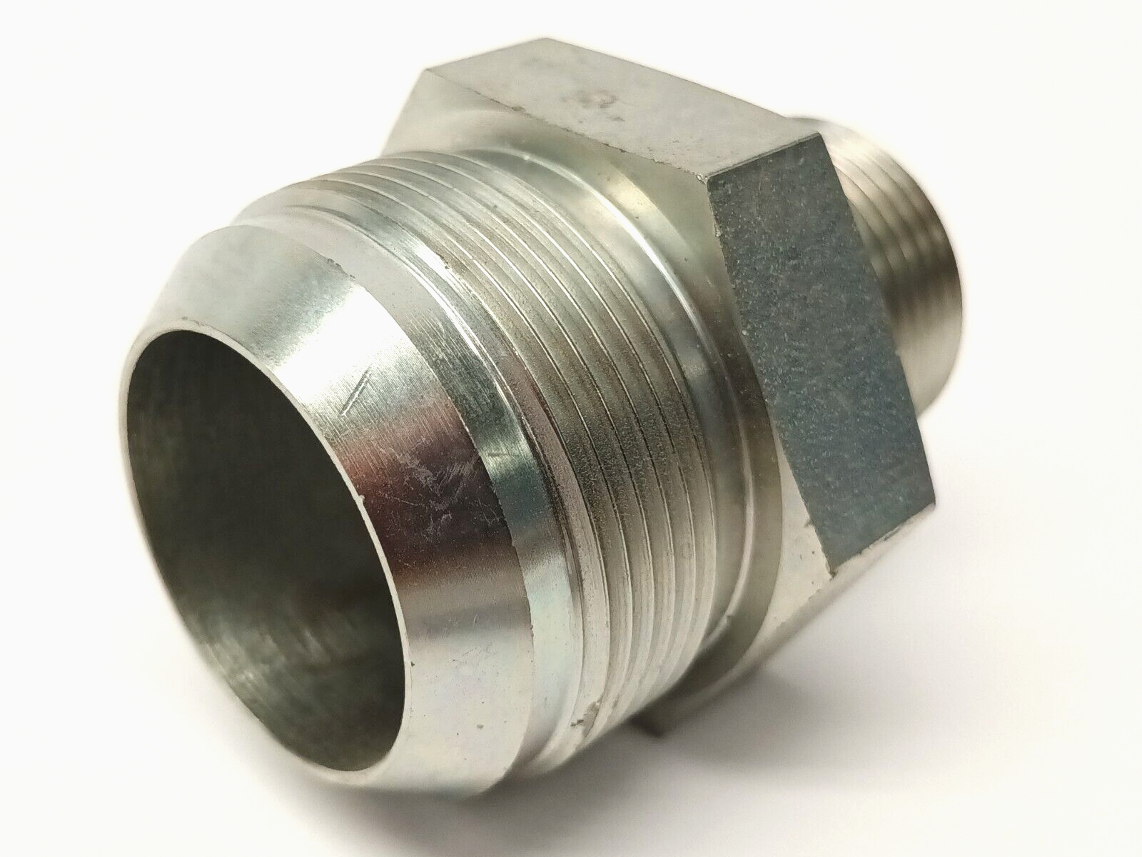 Stainless Steel Male Pipe Connector JIC 1-7/8" Thread x 1" NPT - New – Open box - Maverick Industrial Sales