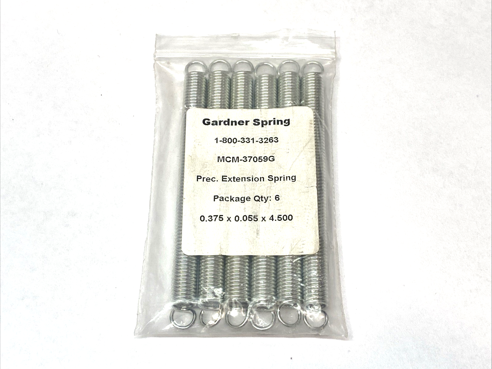 MCM-37059G | Gardner Spring Prec. Extension Spring .375" x .055" x 4.50" LOT OF 6- New – Open box - Maverick Industrial Sales