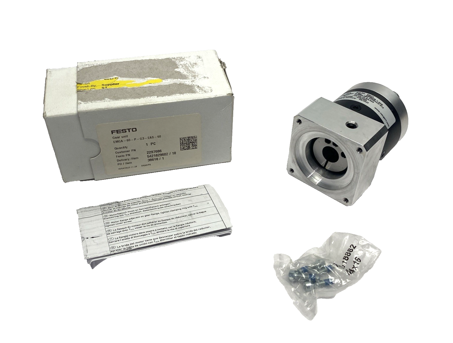EMGA-60-P-G3-EAS-60, 2297686 | Festo EMGA-60-P-G3-EAS-60 Gearbox, Neugart PLE060-003-SSSB3AD-E14/30/50/70/B5/M4 - New – Open box - Maverick Industrial Sales