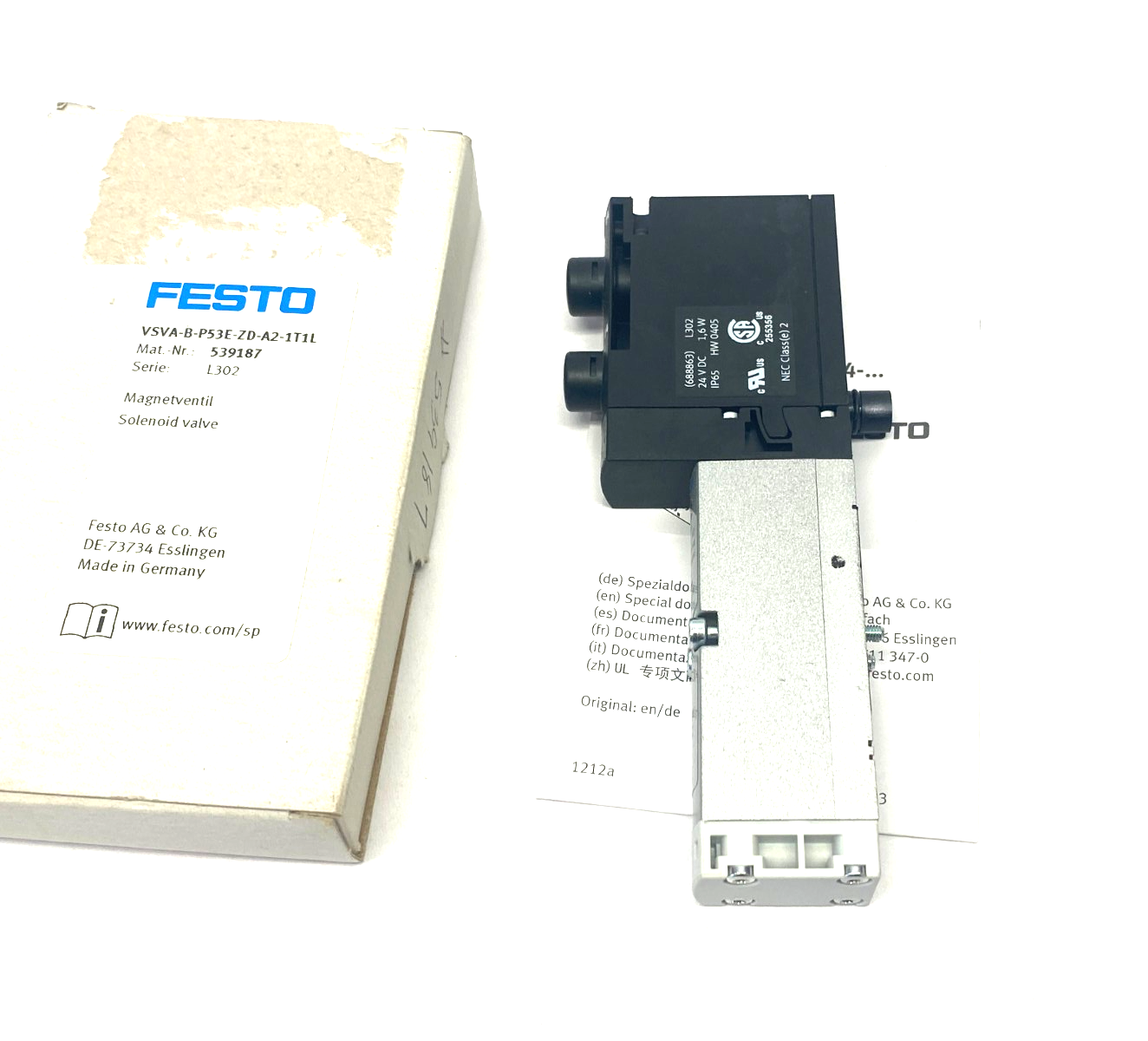 Festo VSVA-B-P53E-ZD-A2-1T1L Solenoid Valve, 5/3, Exhausted 539187 - Maverick Industrial Sales