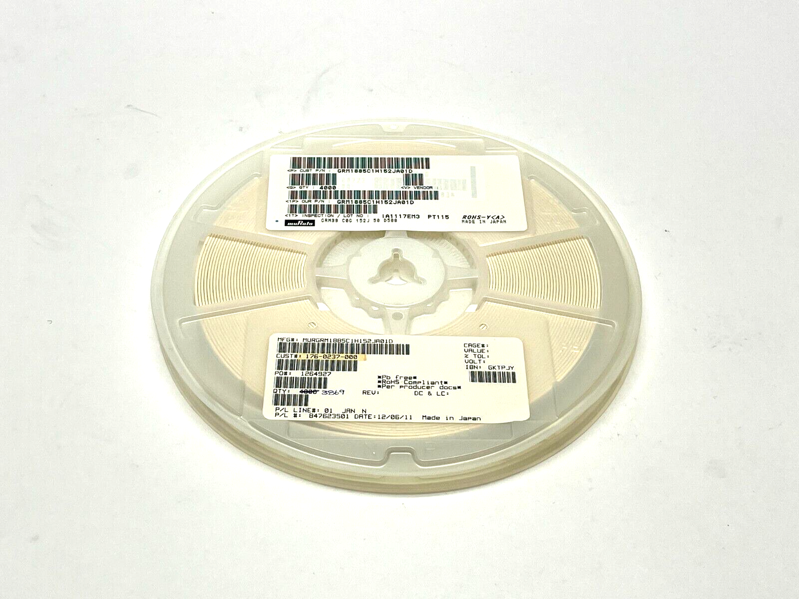 GRM1885C1H152JA01D | Murata Ceramic Capacitor REEL OF 3800 - New – Open box - Maverick Industrial Sales