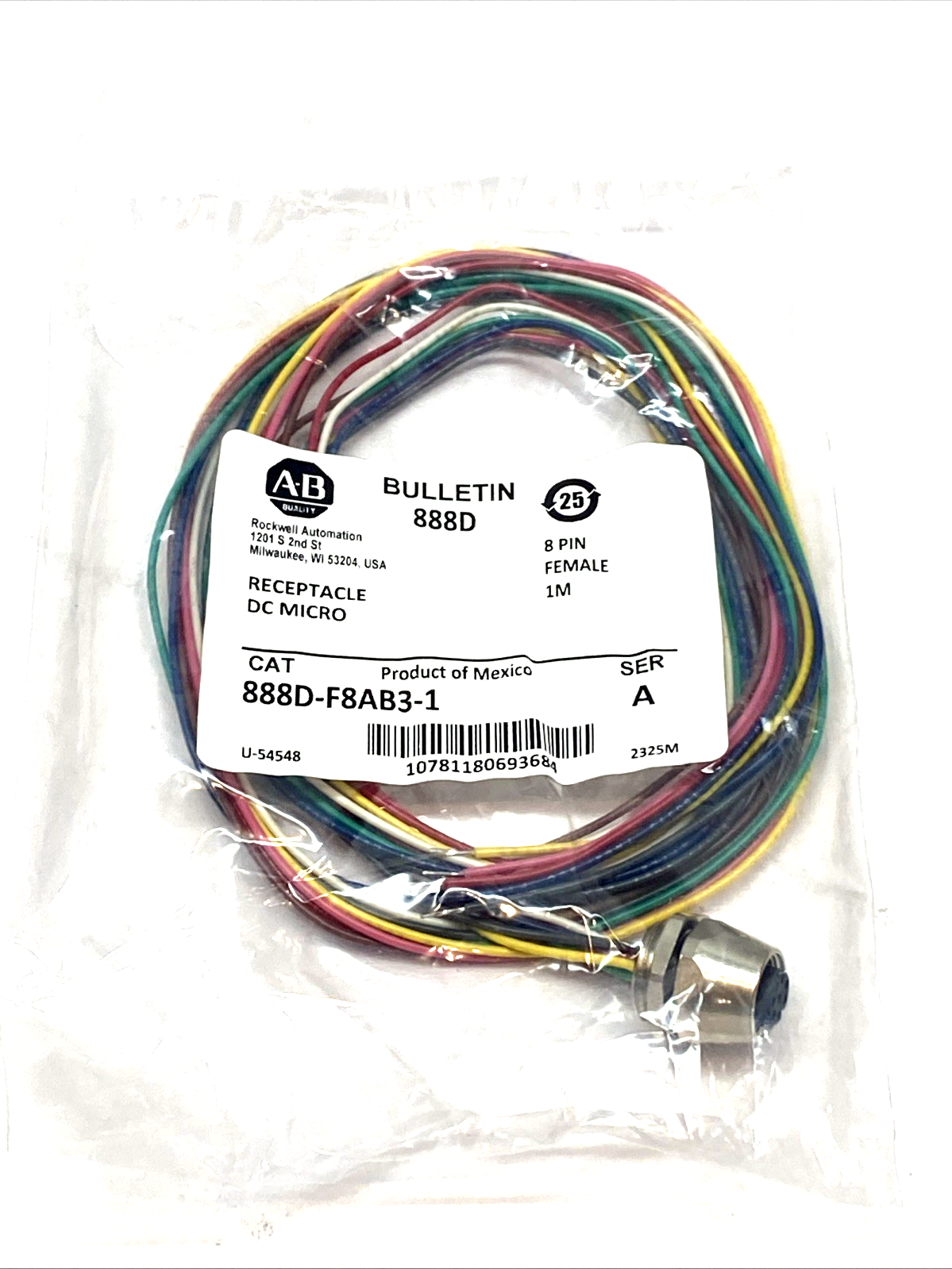 Allen Bradley 888D-F8AB3-1 DC Micro Receptacle 8-pin - Maverick Industrial Sales