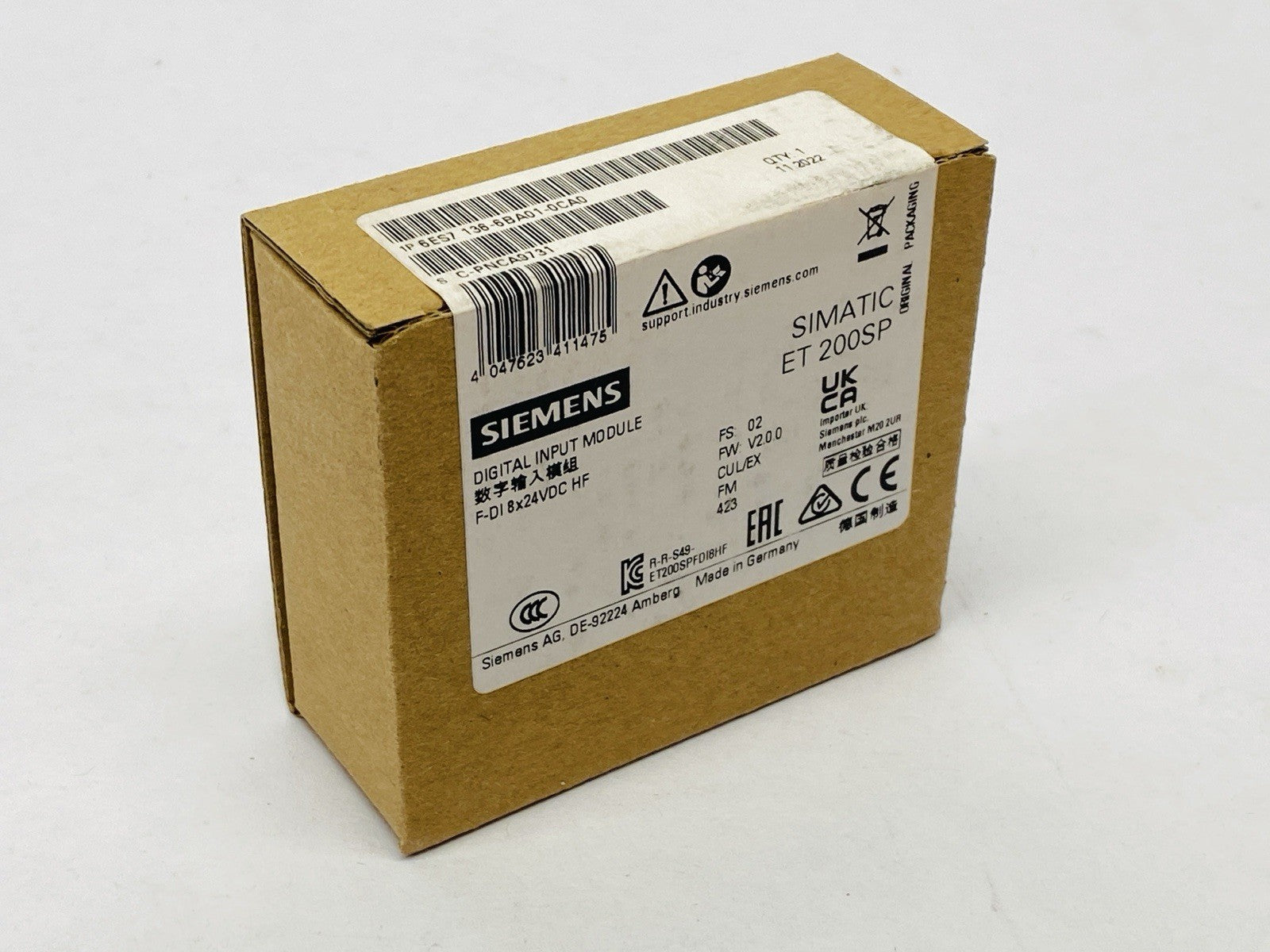 Siemens 6ES7136-6BA01-0CA0 SIMATIC ET 200SP Digital Input Module F-DI 8x 24VDC - Maverick Industrial Sales