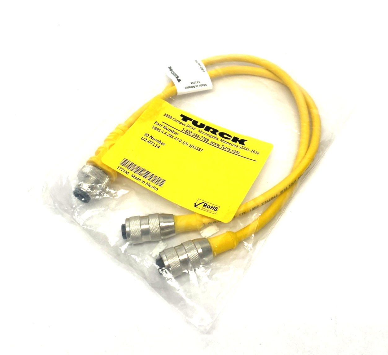 Turck VBRS 4.4-2RK 4T-0.3/0.3/S1587 2-Branch Splitter Cordset M12 4-Pin U2-07114 - Maverick Industrial Sales