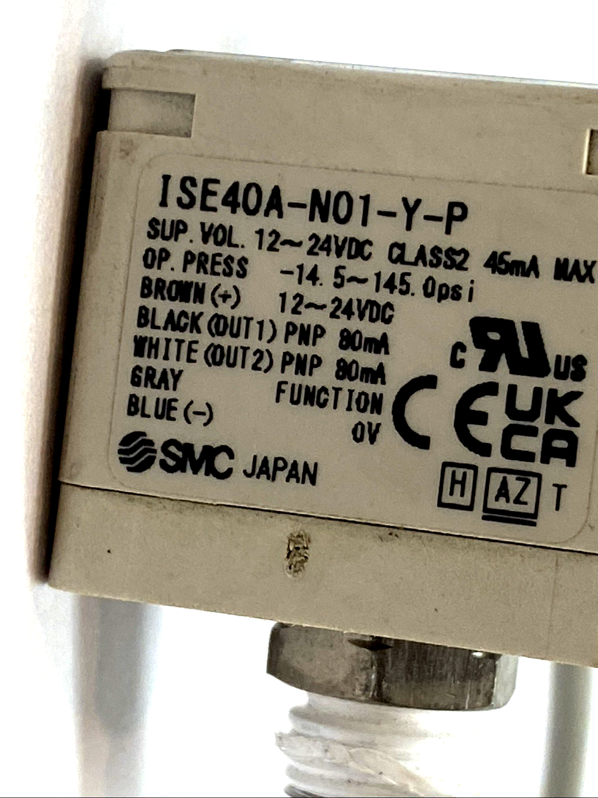 SMC ISE40A-N01-Y-P-X531 Digital Pressure Switch, 145psi, PNP 80mA Out, 12-24VDC - For parts or not working - Maverick Industrial Sales