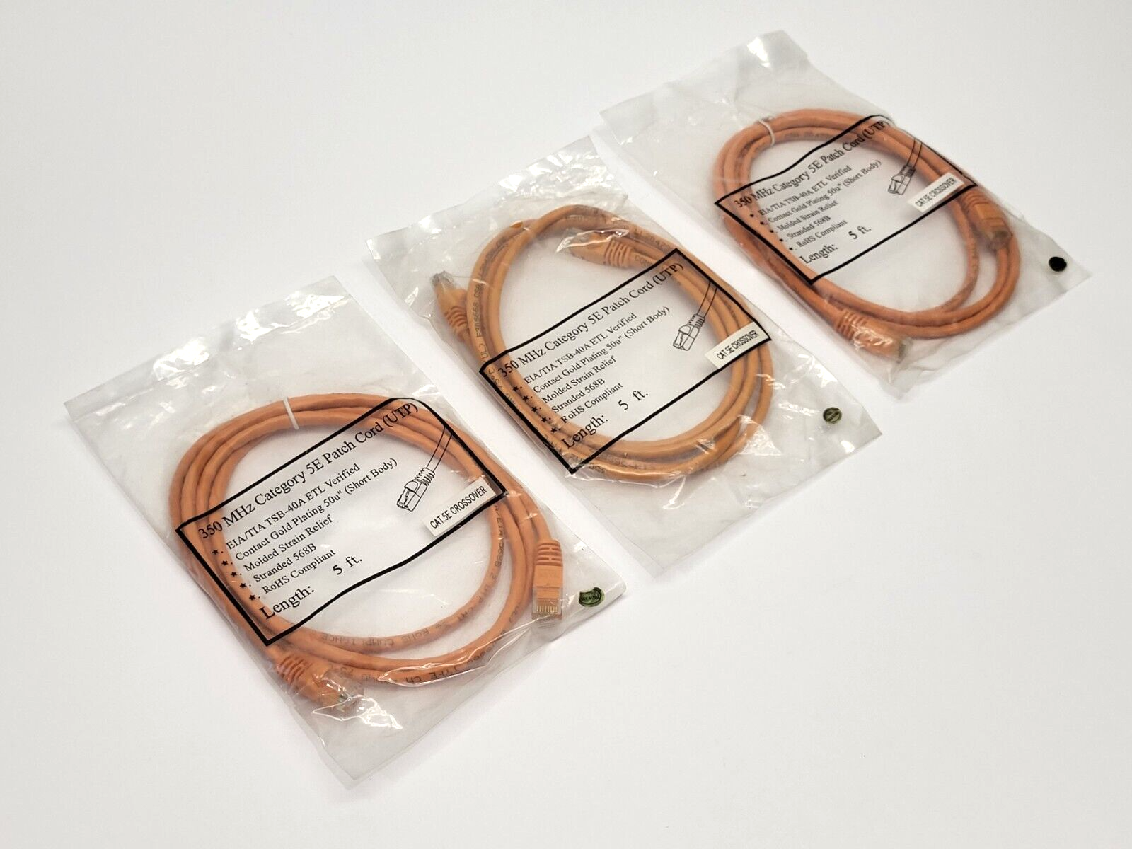 Molded 568B Ethernet Cable 350MHz Category 5E 5' LOT OF 3 - New - Maverick Industrial Sales