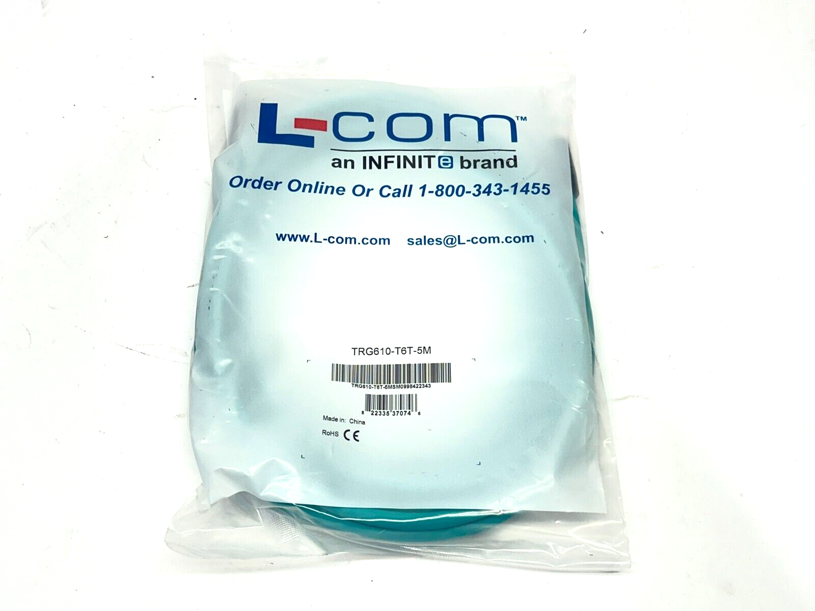 L-Com TRG610-T6T-5M Industrial Ethernet Cable Male M12 - RJ45 5m - New - Maverick Industrial Sales