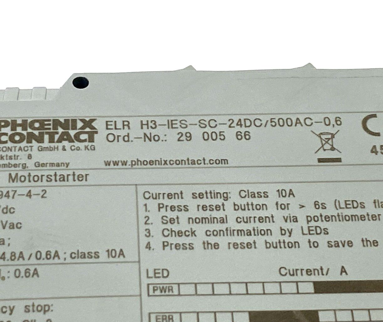 Phoenix Contact ELR H3-IES-SC-24DC/500AC-0,6 Hybrid Motor Starter 2900566 - Used - Maverick Industrial Sales