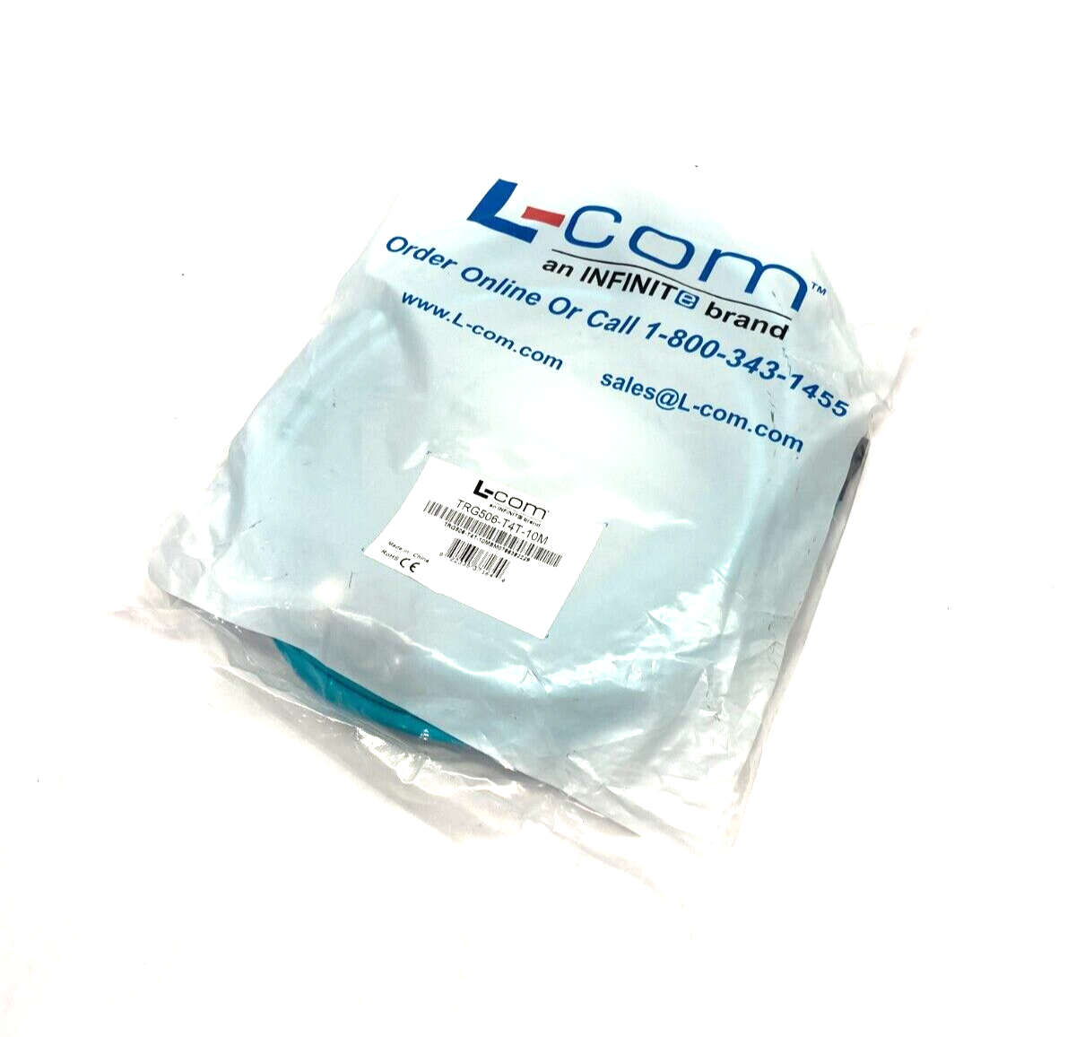 L-Com TRG506-T4T-10M Ethernet Cable Assembly D-Coded RJ45 to M12 4-Pin - Maverick Industrial Sales
