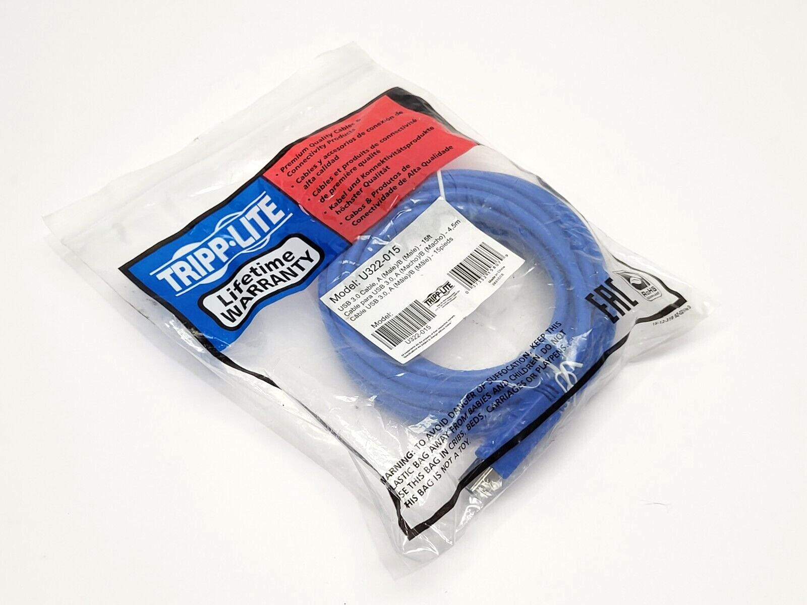 U322-015 | Tripp Lite USB 3.0 Cable A/B Male 15ft - New - Maverick Industrial Sales