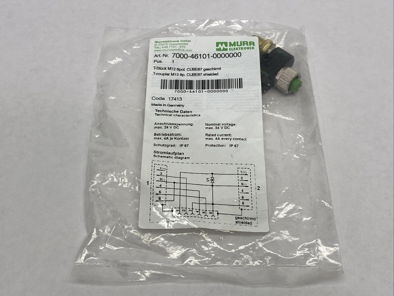 Murrelektronik 7000-46101-0000000 T-Coupler Female M12 / 2x Male M12 6-Pin - Maverick Industrial Sales