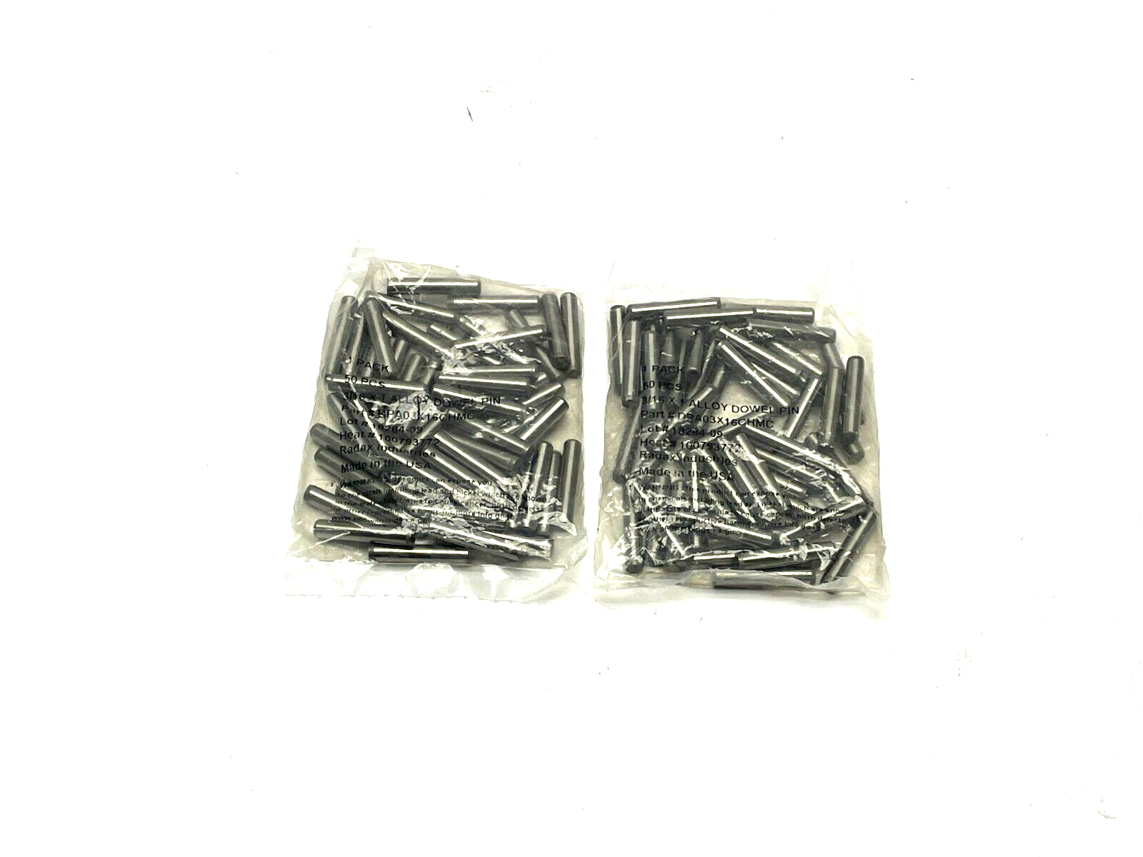 DPA03X16CHMC | Radax Alloy Dowel Pins 3/16" x 1" LOT OF 2 Pkgs - New - Maverick Industrial Sales