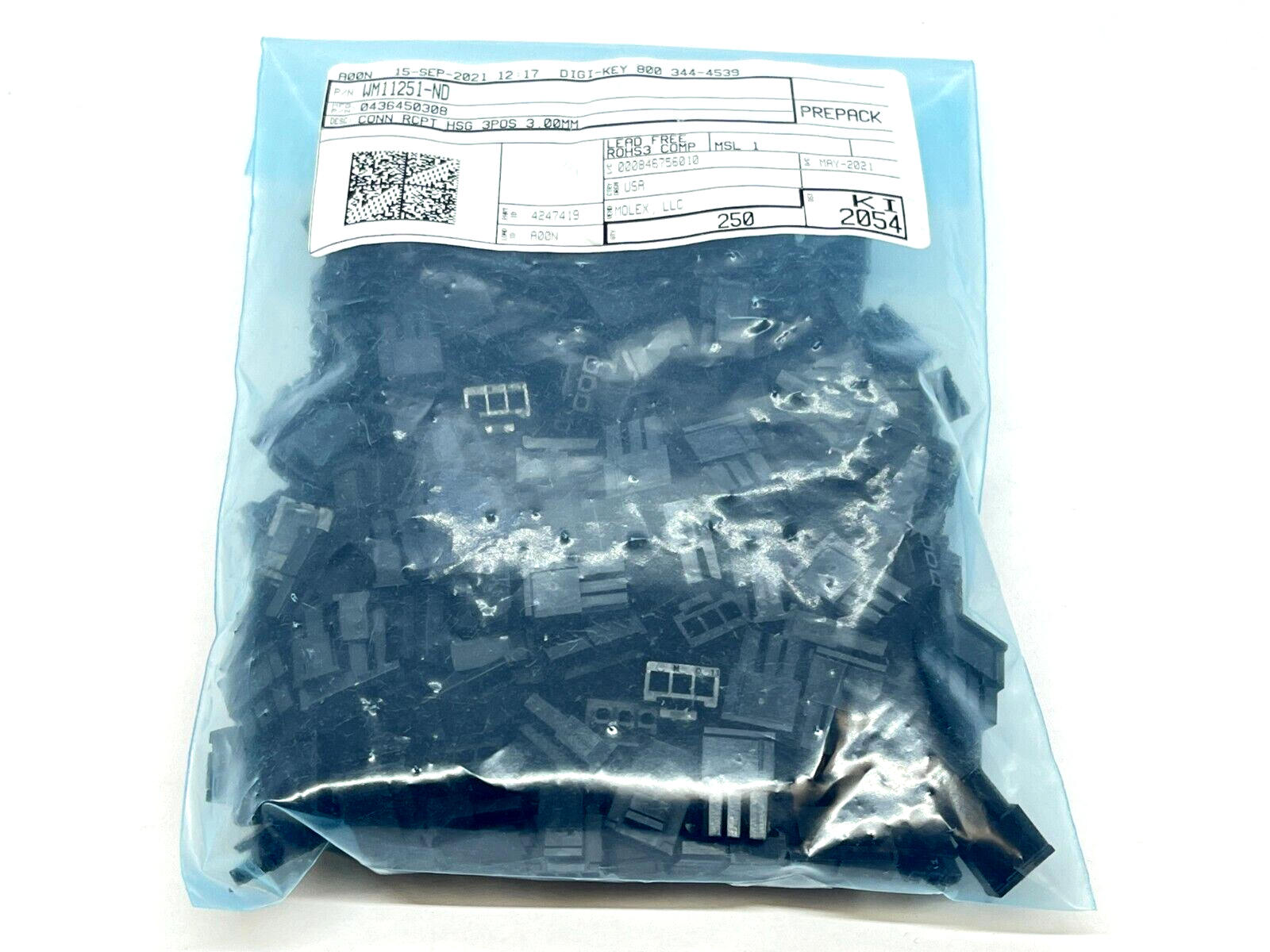 Molex 0436450308 Micro-Fit 3.0 Single Row Receptacle Housing 3 Circuit 250QTY - Maverick Industrial Sales