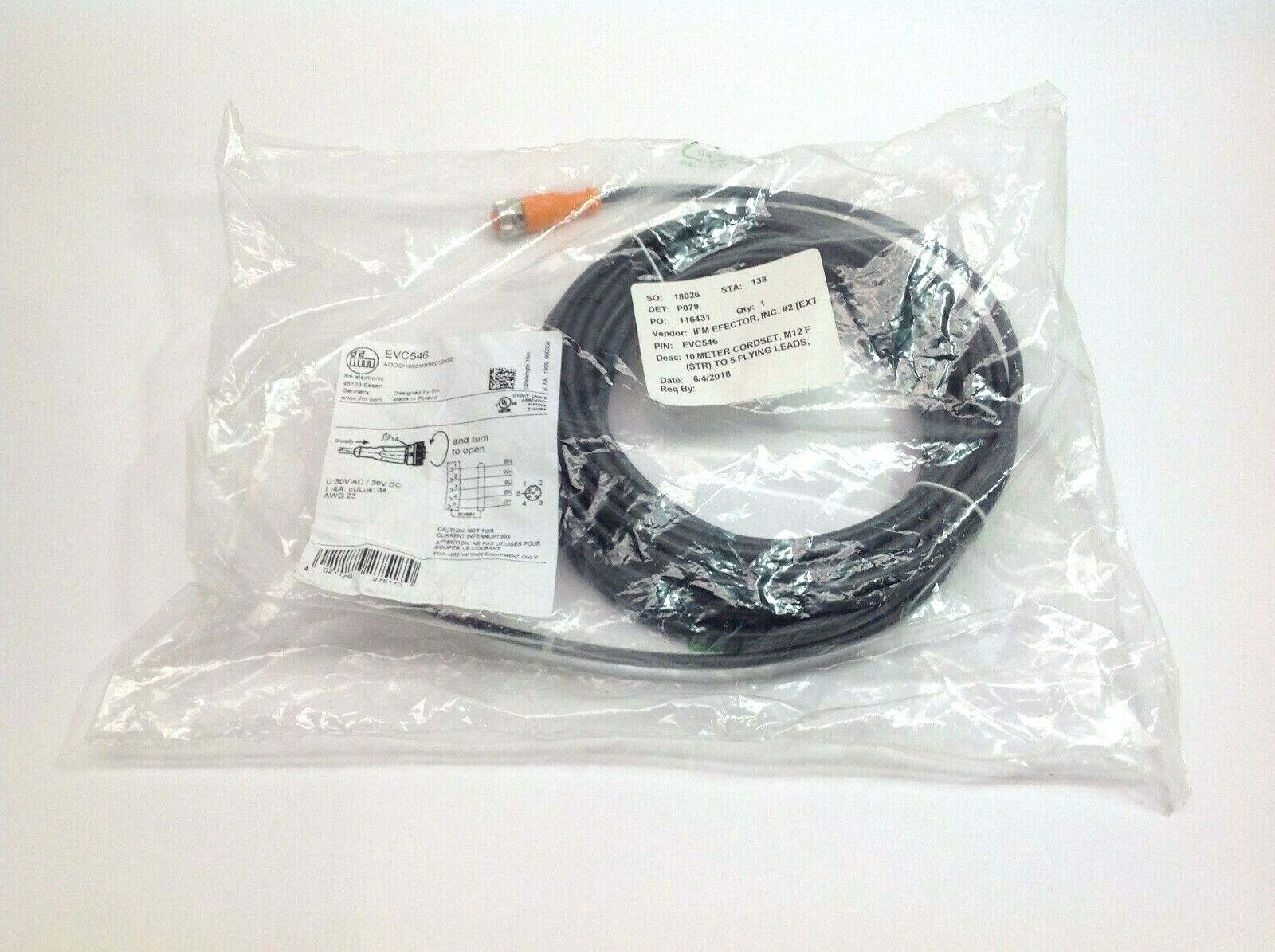 IFM EVC546 Single End Cable 10m Shielded 30V AC 36V DC - New - Maverick Industrial Sales
