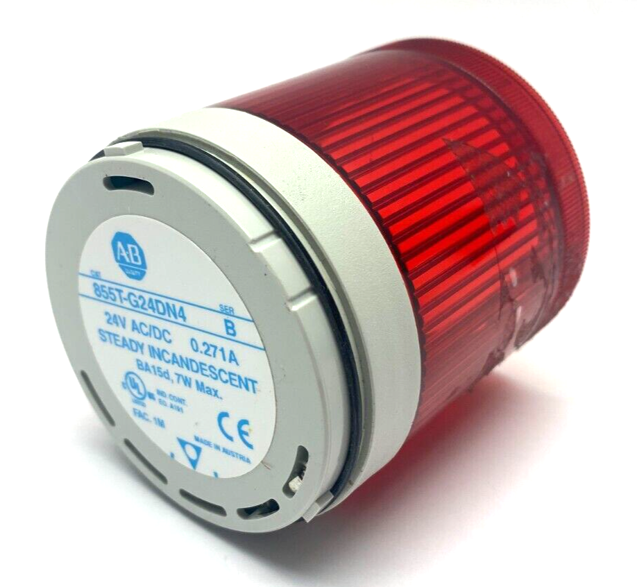 Allen Bradley 855T-G24DN4 Ser. B Steady Incandescent Stack Light RED 24V AC/DC - Used - Maverick Industrial Sales