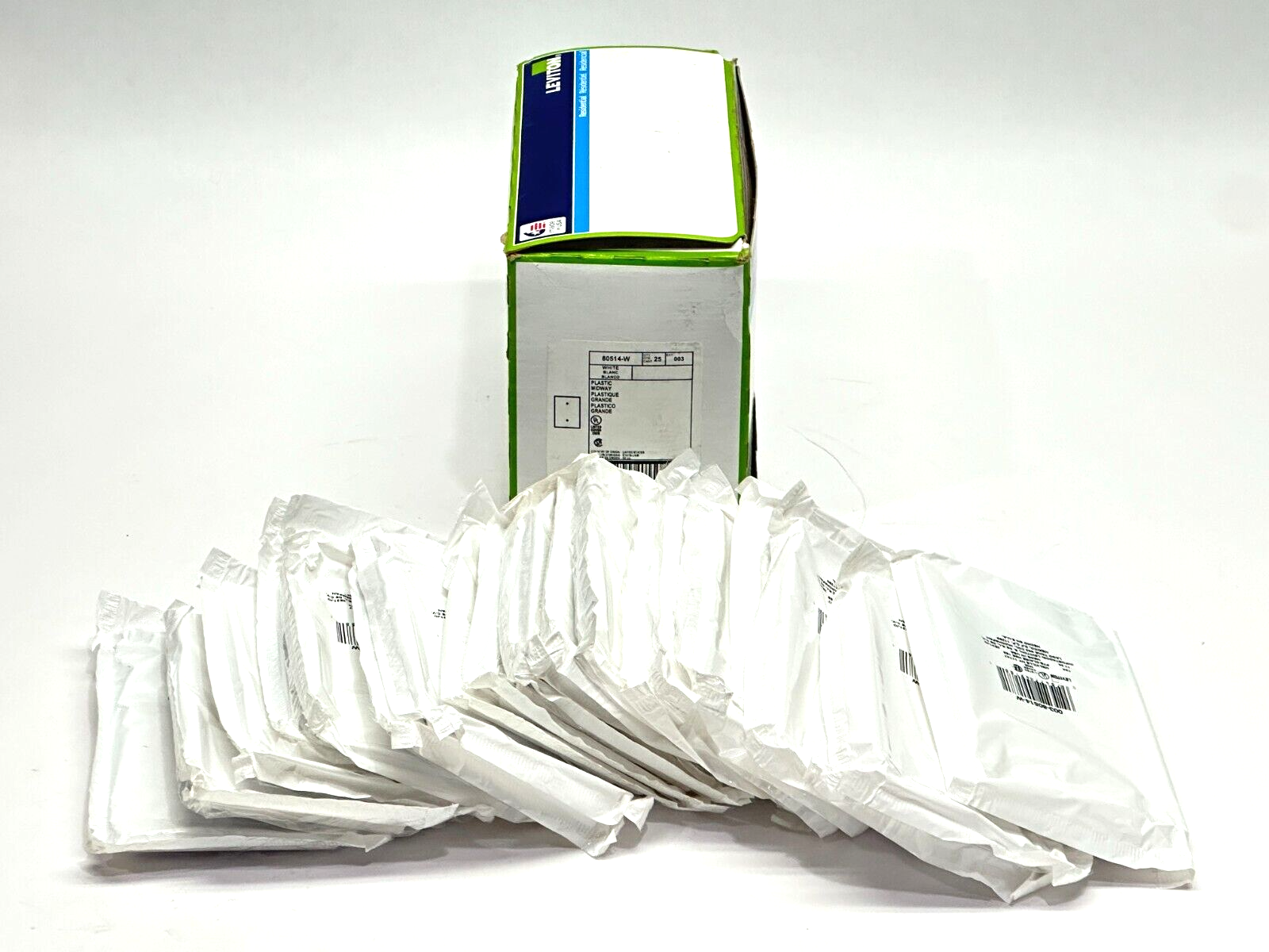 80514-W | Leviton 1-Gang No Device Blank Wallplate White LOT OF 21 - Open box - Maverick Industrial Sales