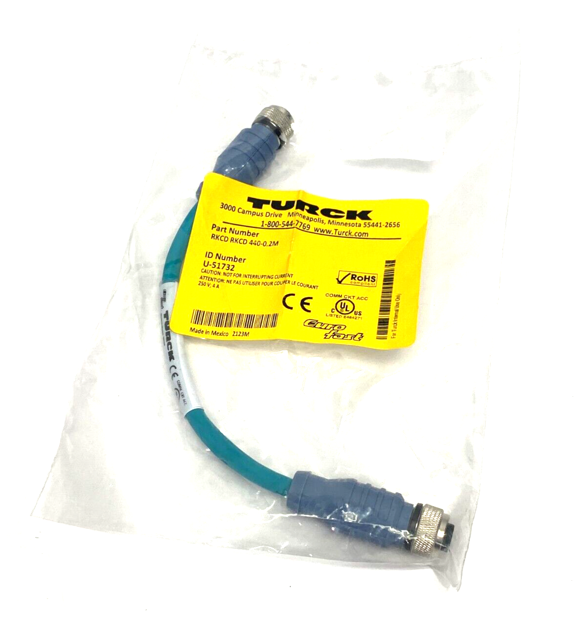 RKCD RKCD 440-0.2M, U-51732 | Turck RKCD RKCD 440-0.2M Eurofast Double-Ended Cable U-51732 - New - Maverick Industrial Sales