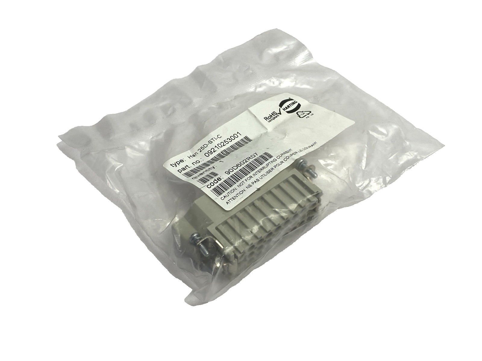 Harting 09210253001 Rectangular Connector Plug Insert Han 25D-STI-C 10A 600V - Maverick Industrial Sales