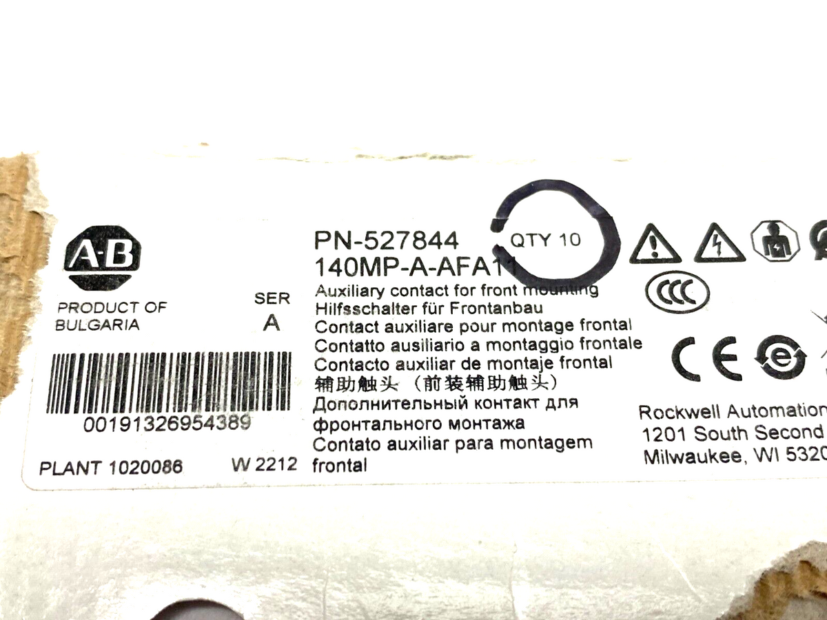 140MP-A-AFA11 | Allen Bradley Ser. A Front Mount Auxiliary Contact 1 NO, 1 NC - New Other - Maverick Industrial Sales