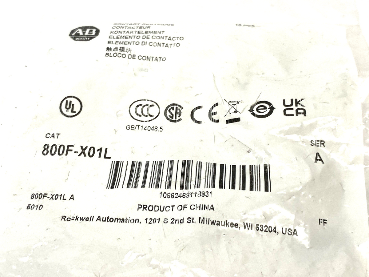 800F-X01L | Allen Bradley Ser. A Contact Cartridge Block PKG OF 8 - New – Open box - Maverick Industrial Sales