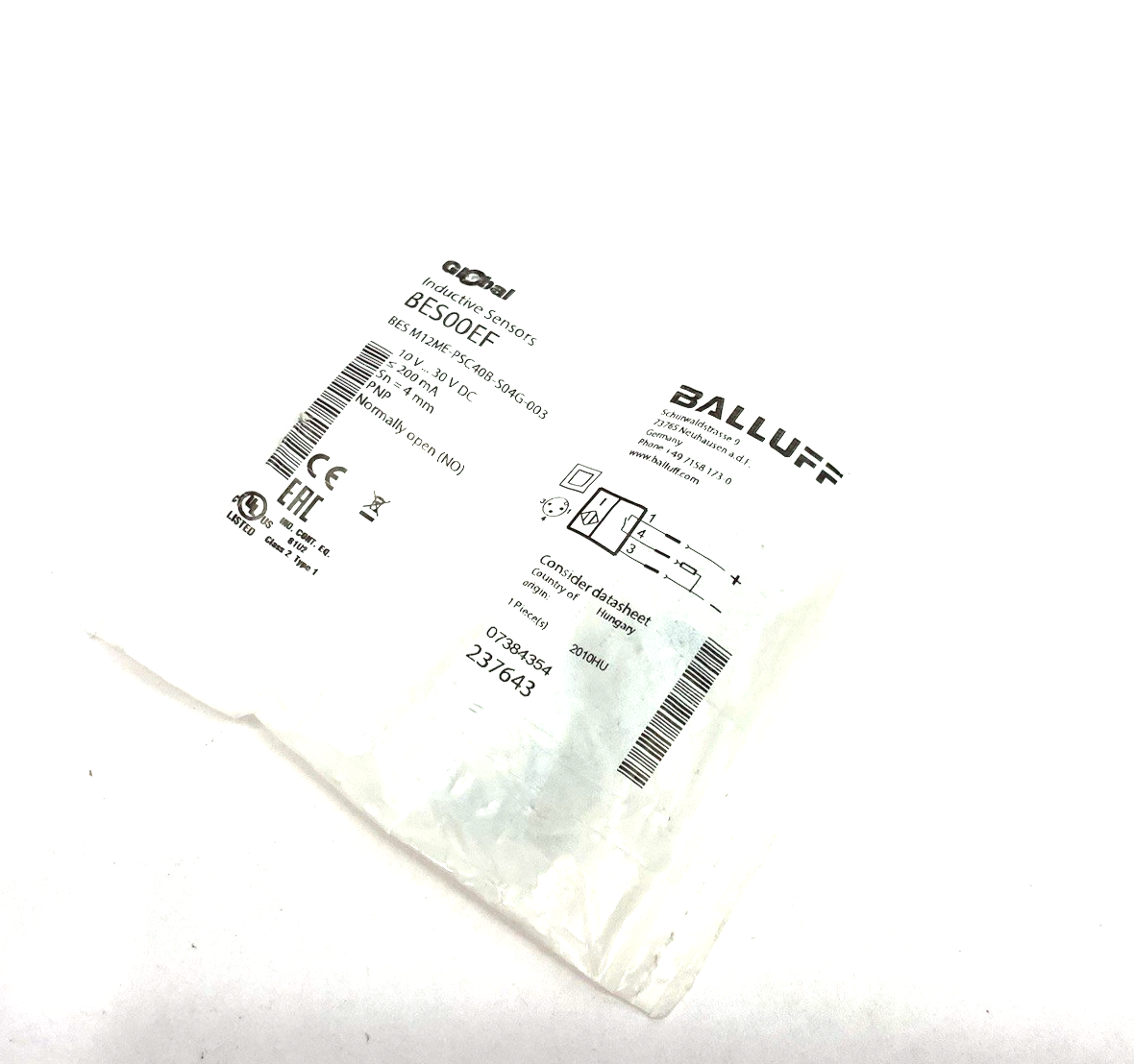 Balluff BES00EF Inductive Proximity Sensor Flush, 4mm BES M12ME-PSC40B-S04G-003 - Maverick Industrial Sales