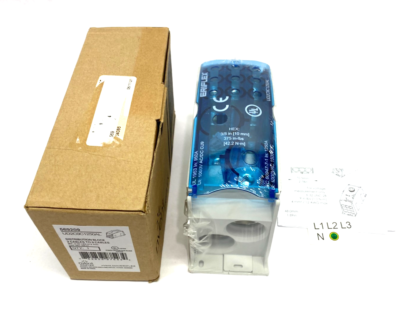 569209 | nVent Eriflex Power Distribution Block 2 Cables to 9 Cables UD2C9C1250AL - New - Maverick Industrial Sales