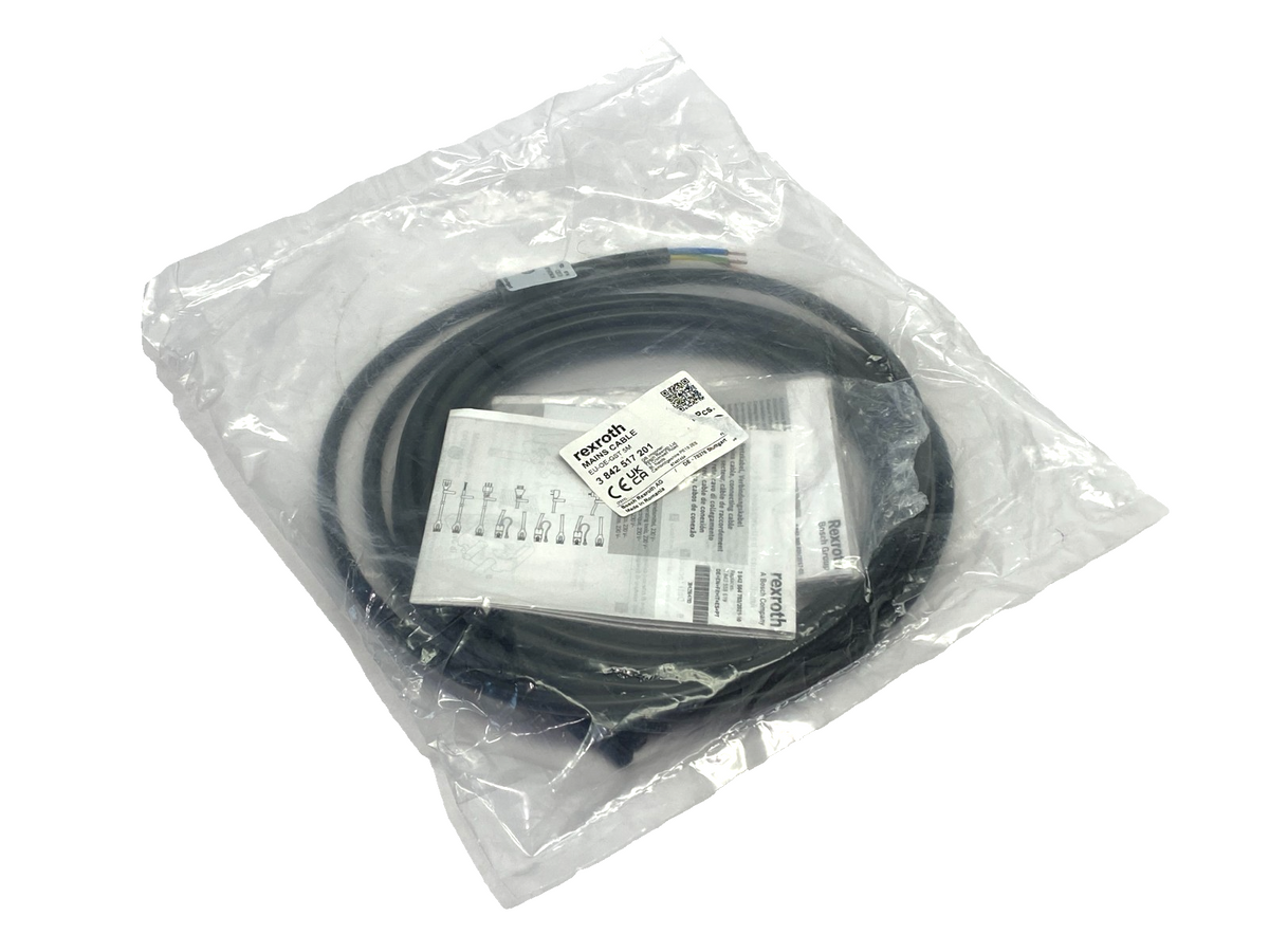 Rexroth 3842517201 Single Ended Mains Cable EU-OE-GST 5M - Maverick Industrial Sales