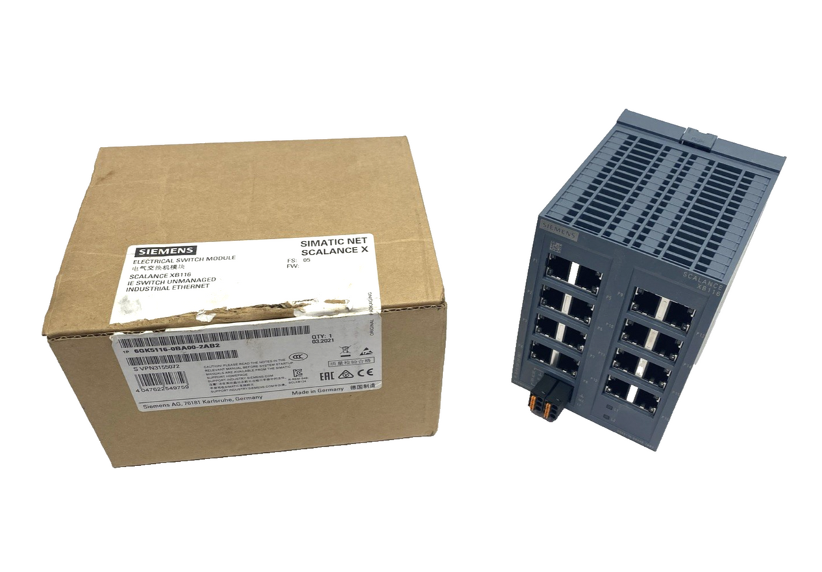 Siemens 6GK5116-0BA00-2AB2 SCALANCE XB116 Unmanaged Industrial Ethernet Switch - Maverick Industrial Sales