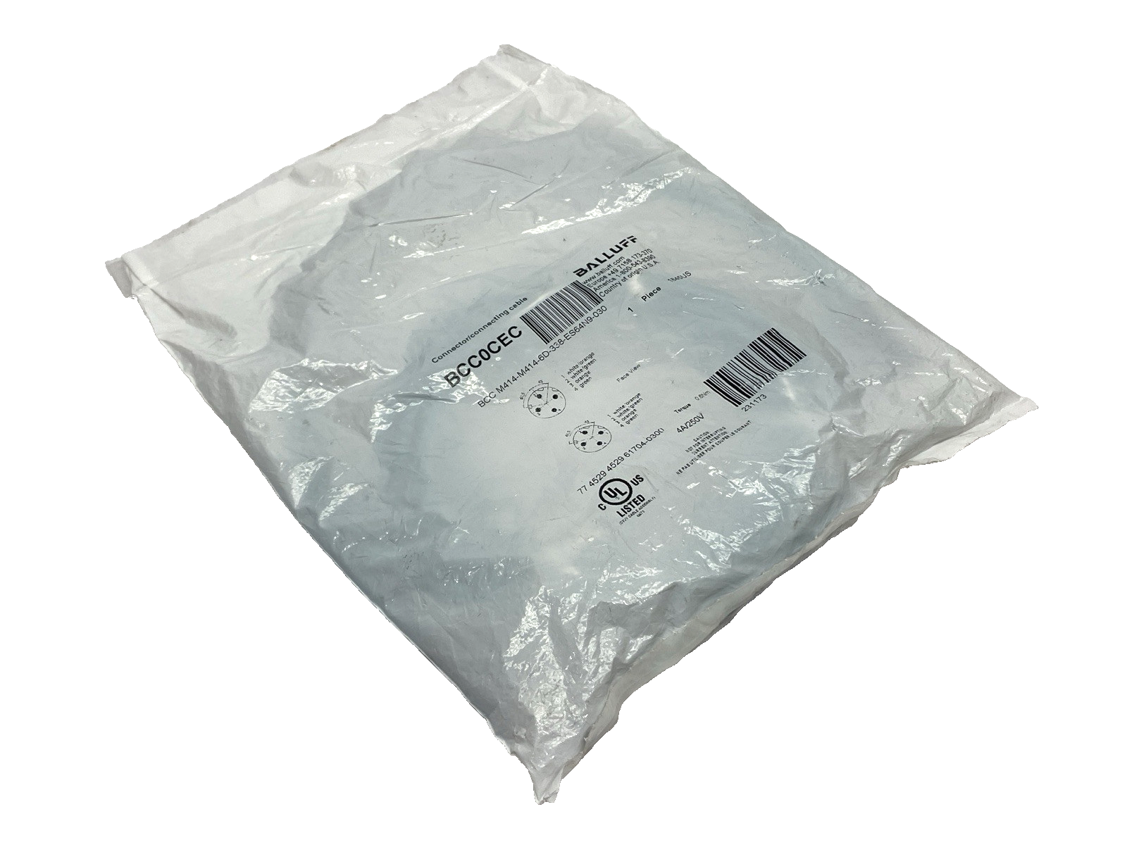 Baluff BCC M414-M414-6D-338-ES64N9-030 Double-Ended M12 Conector Cable BCC0CEC - Maverick Industrial Sales