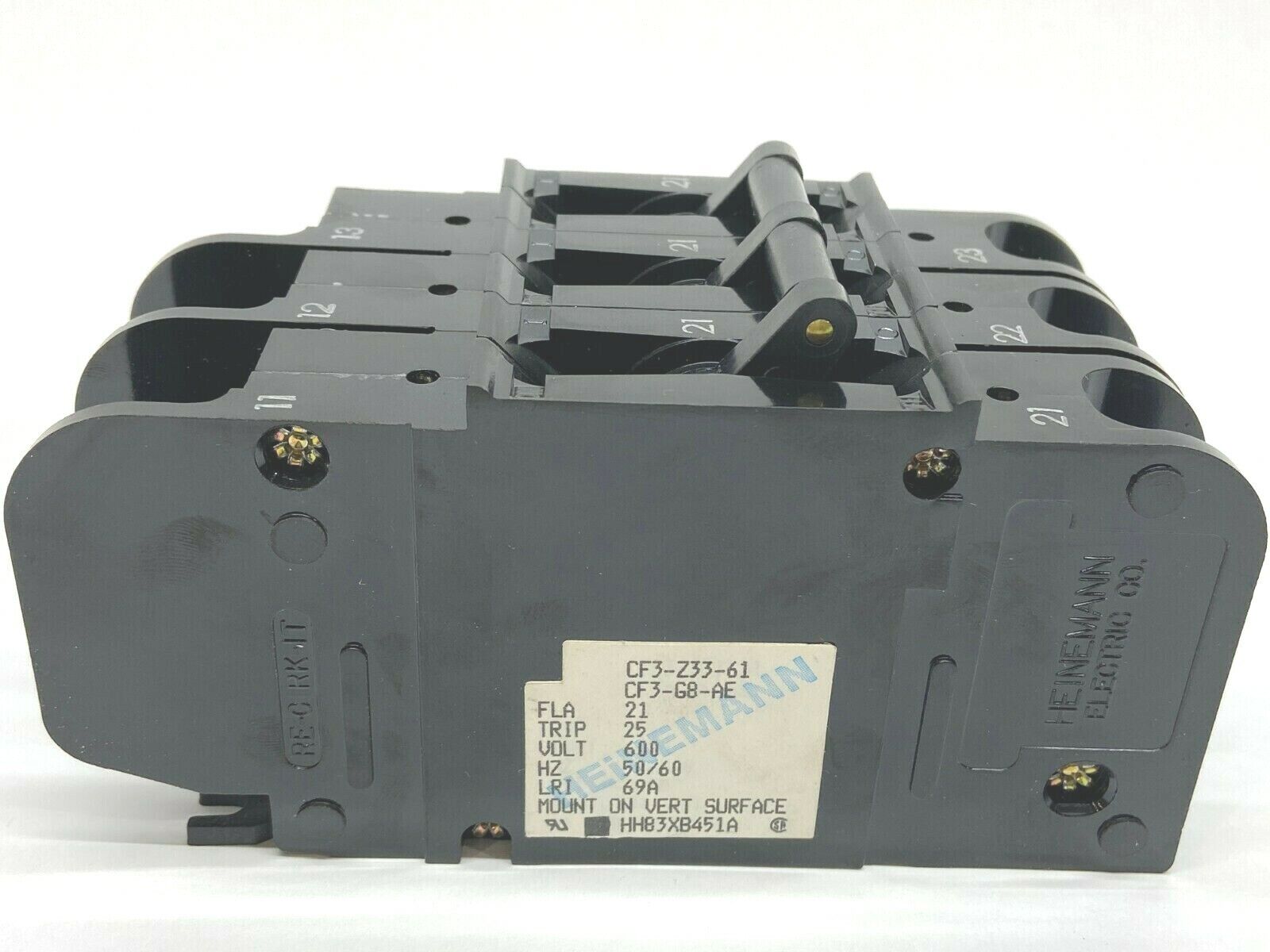Heinemann HH83XB451A Circuit Breaker 3 Pole 600V 50/60Hz 21A - Maverick Industrial Sales