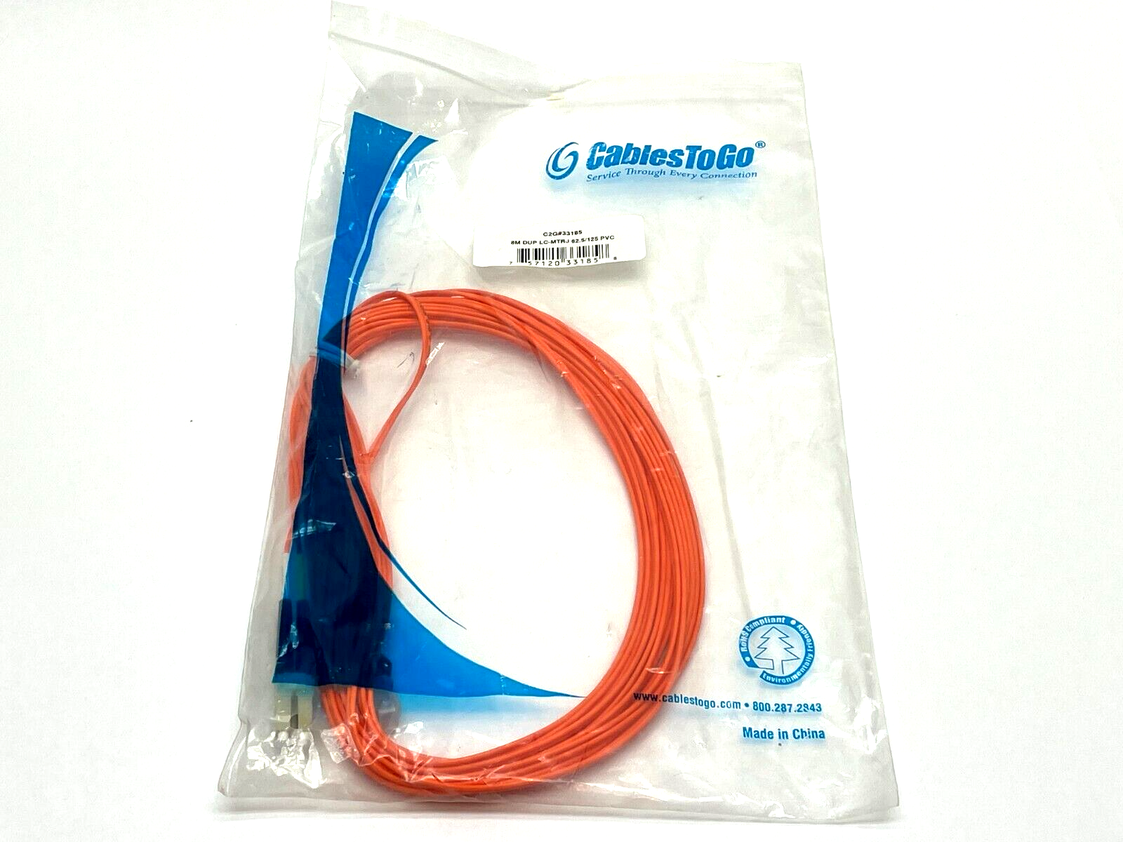 C2G 33185 Duplex Multimode PVC Fiber Optic Cable 8m Length - Maverick Industrial Sales