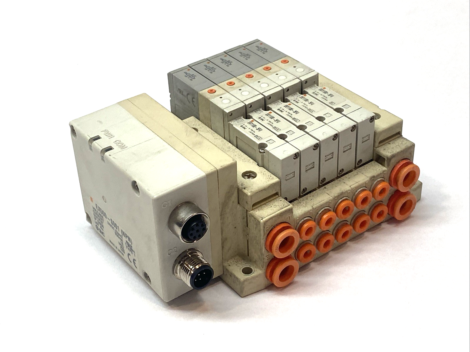 SMC SS5V1-W10S1A3ND-05B-N3 5-Station Pneumatic Manifold w/ SV1100-5FU Valves - Maverick Industrial Sales