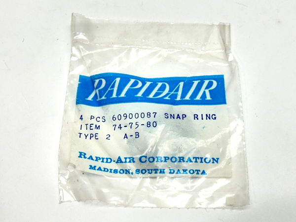 Rapidair 60900087 Snap Ring Item 74-75-80 Type 2 A-B QTY 4