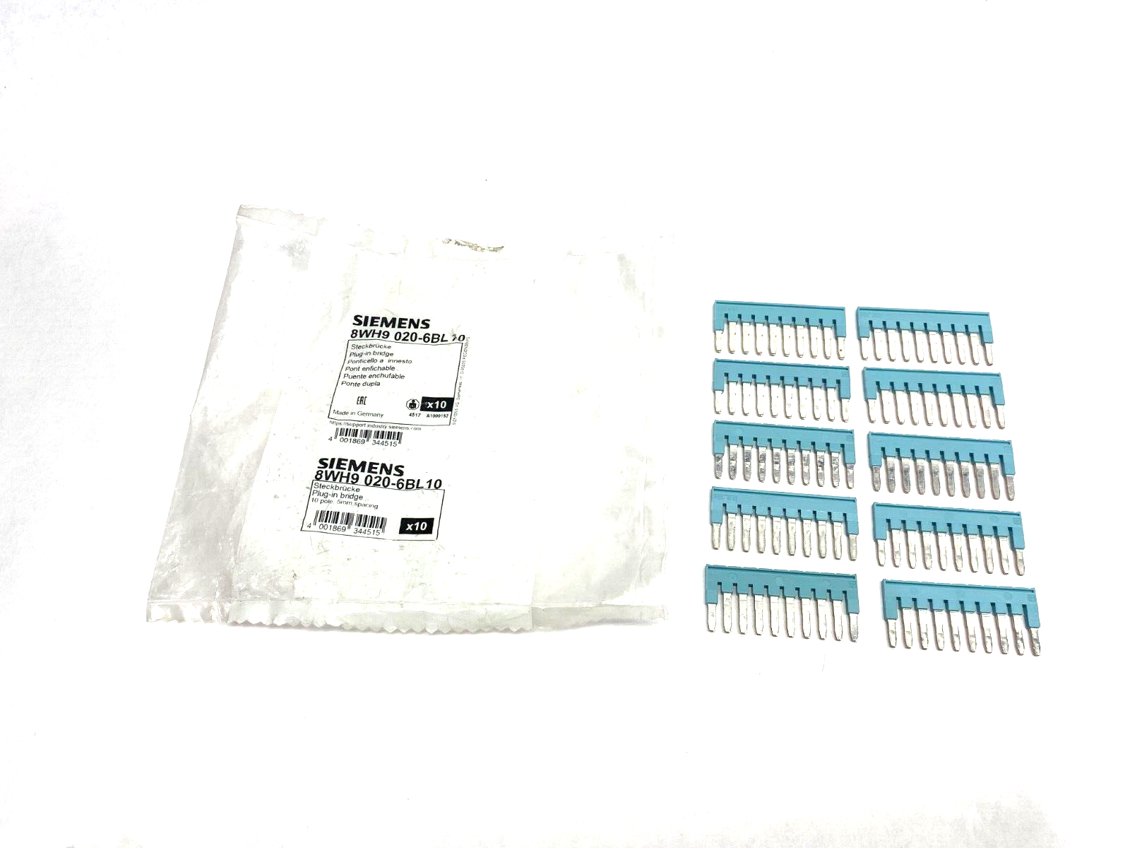 Siemens 8WH9020-6BL10 Plug-In Bridge Jumper Bar 10-Pole 5mm Space PKG OF 10 - Maverick Industrial Sales