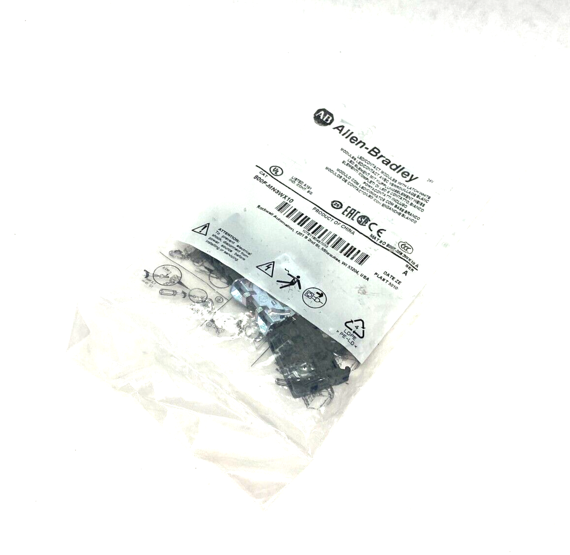 Allen Bradley 800F-MN3WX10 Ser. A White LED Contact Modules w/ Metal Latch - Maverick Industrial Sales