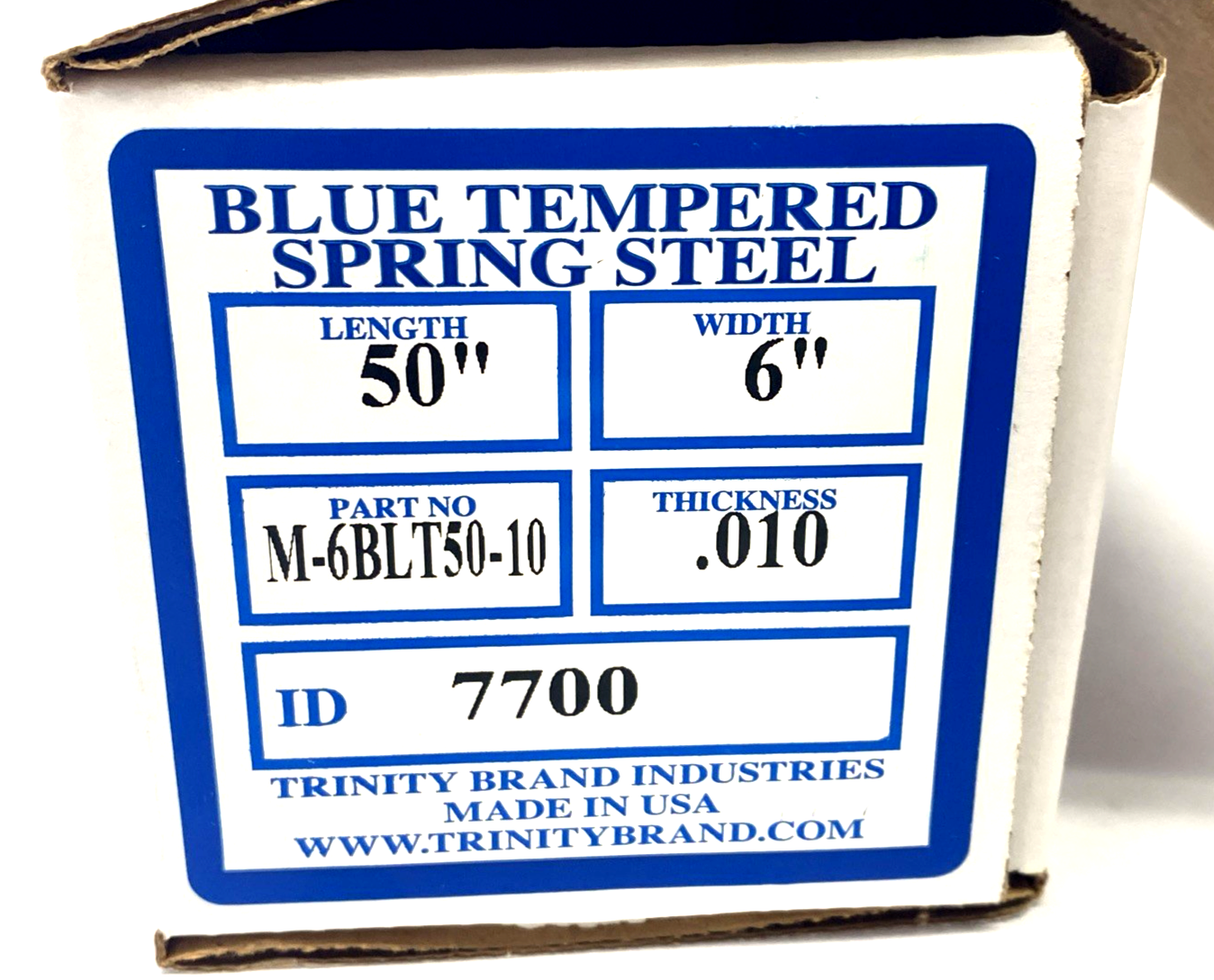 Trinity M-6BLT50-10 Blue Tempered Spring Steel Shim 0.010" Thick 6" x 50" Length - New – Open box - Maverick Industrial Sales