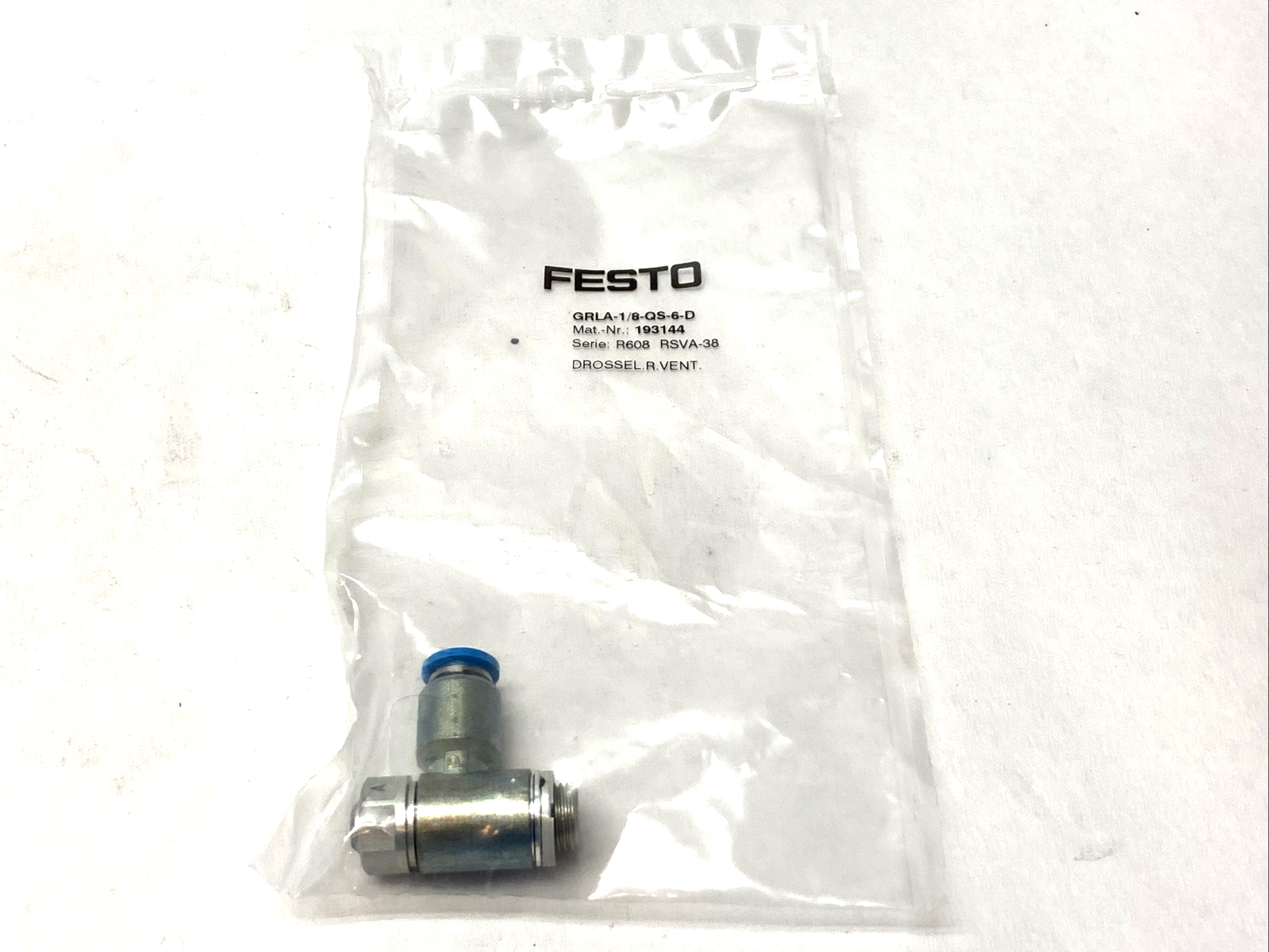 Festo GRLA-1/8-QS-6-D One-Way Flow Control Valve 193144 - New - Maverick Industrial Sales
