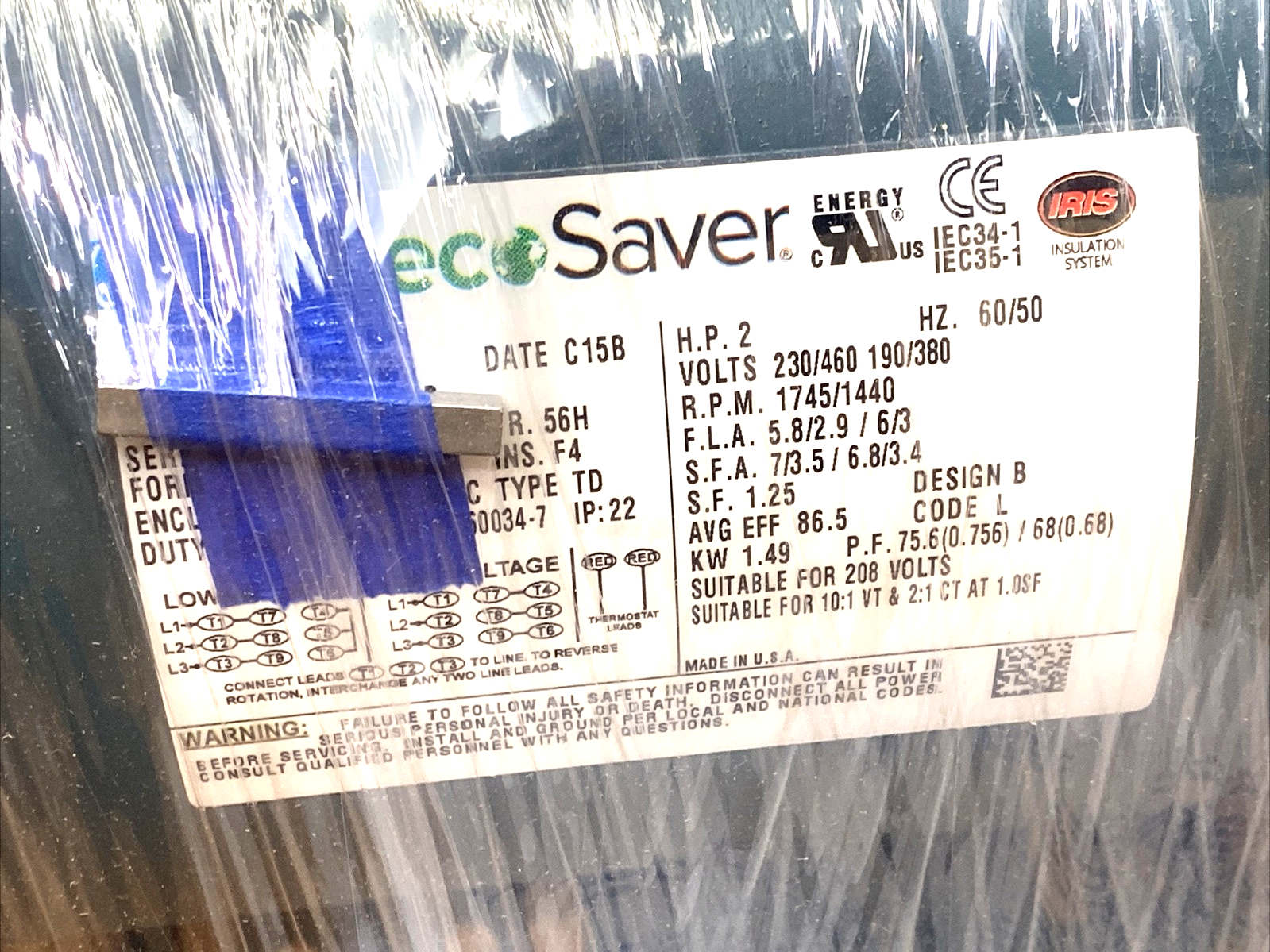 Leeson E116756.00 Motor 2HP 3PH 56H Frame, 230/460V 1745RPM C15B C6T17DB96B - Maverick Industrial Sales