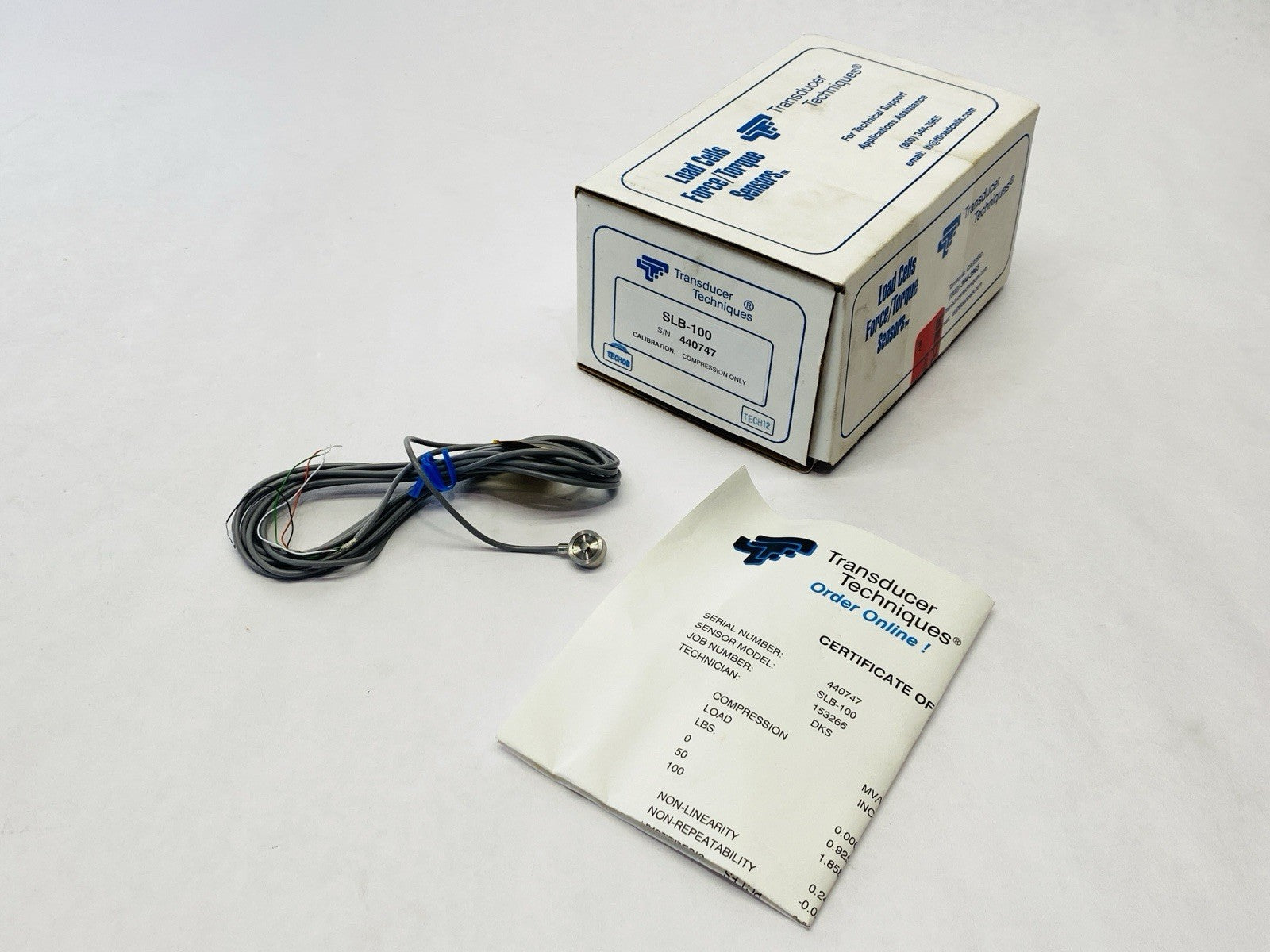 SLB-100 | Transducer Techniques Strain Gauge Compression Load Cell 0-100lb- New – Open box - Maverick Industrial Sales